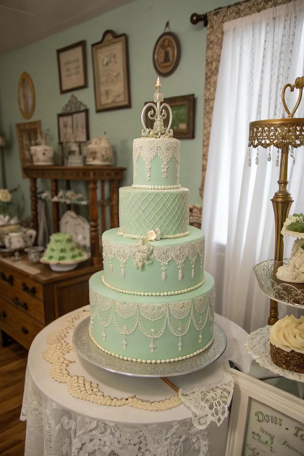 A chartreuse cake radiating timeless charm and beauty.