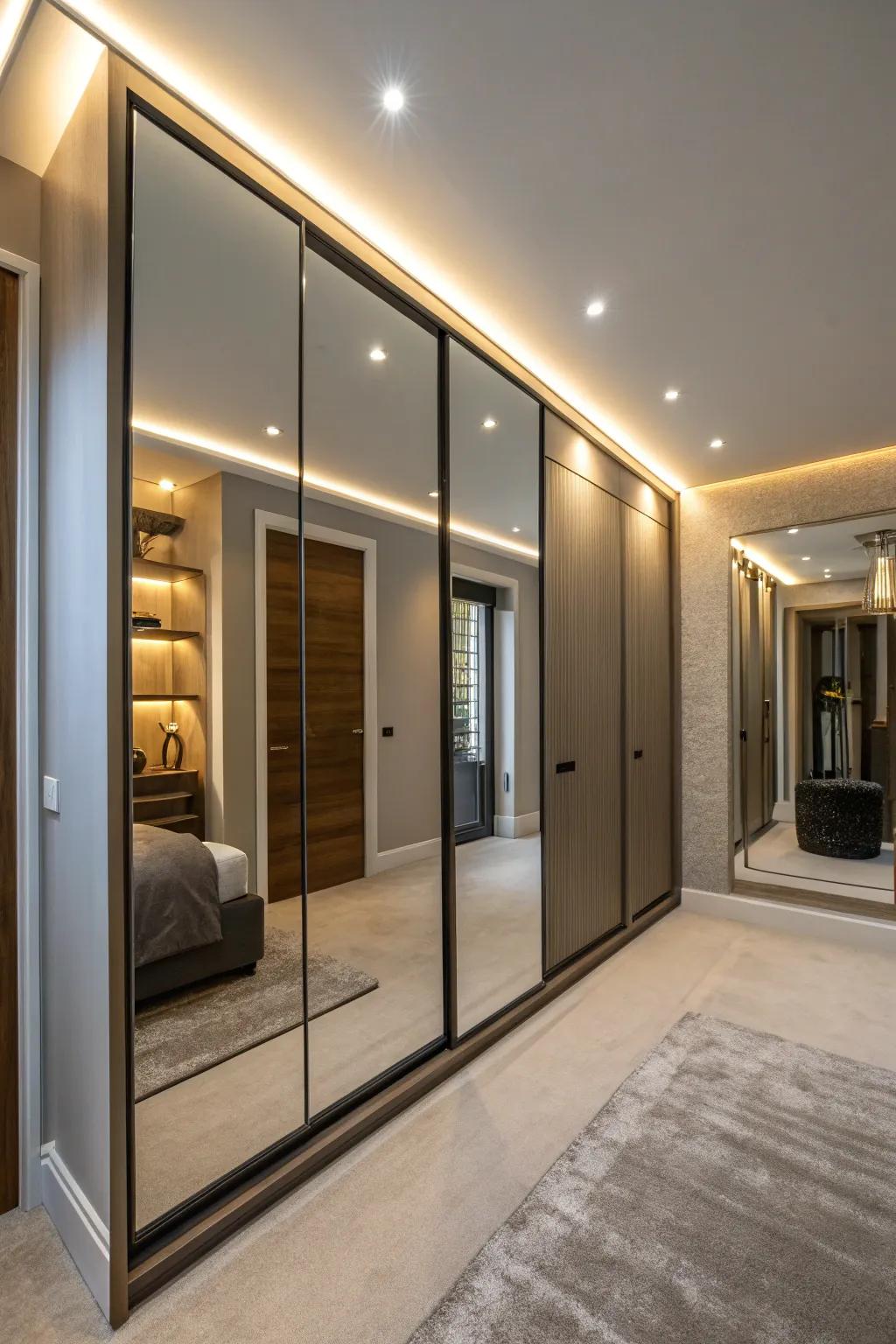 Accentuate mirrored doors with integrated lighting.