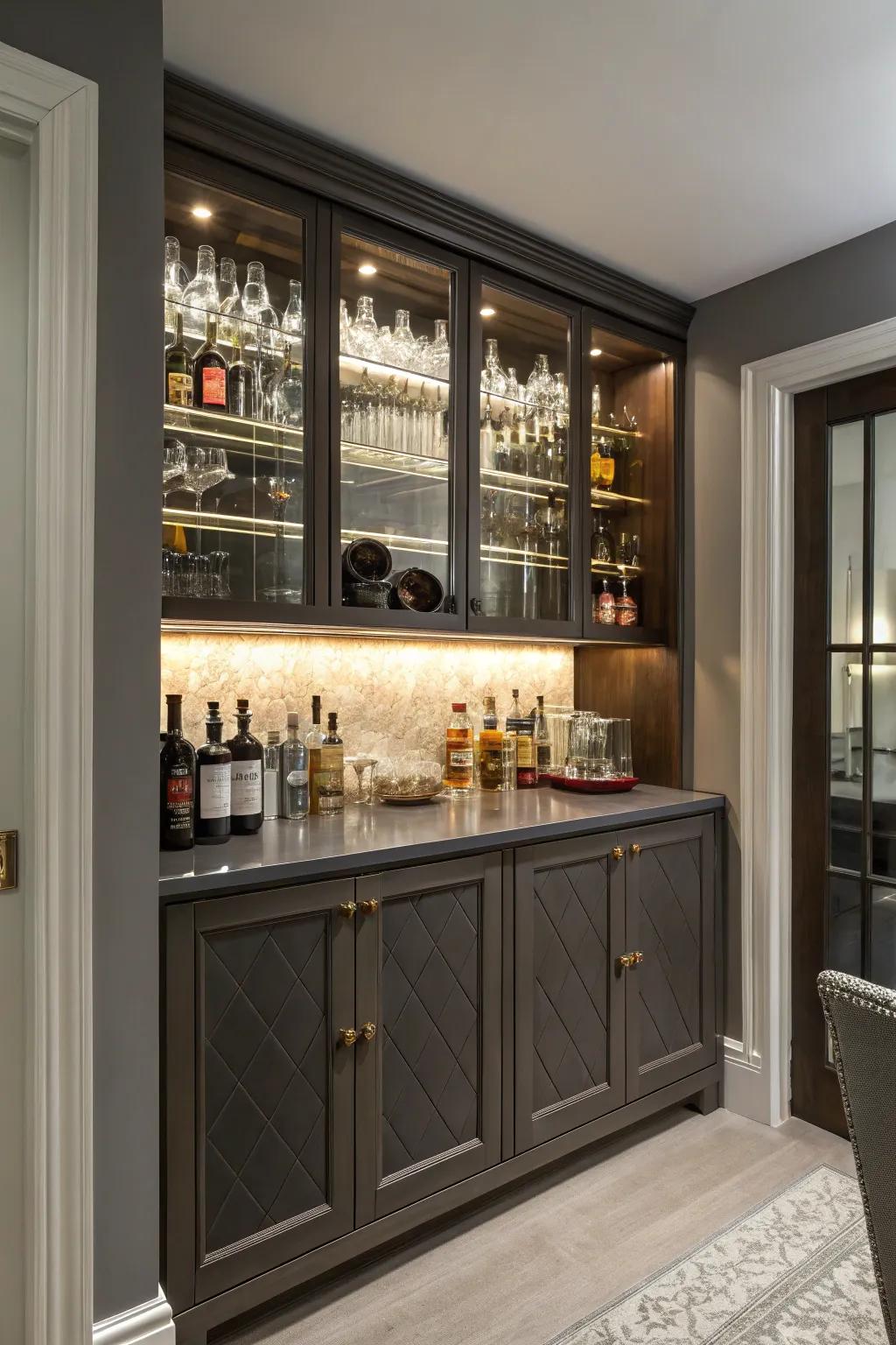 A concealed bar adds amazement and sophistication to any home.