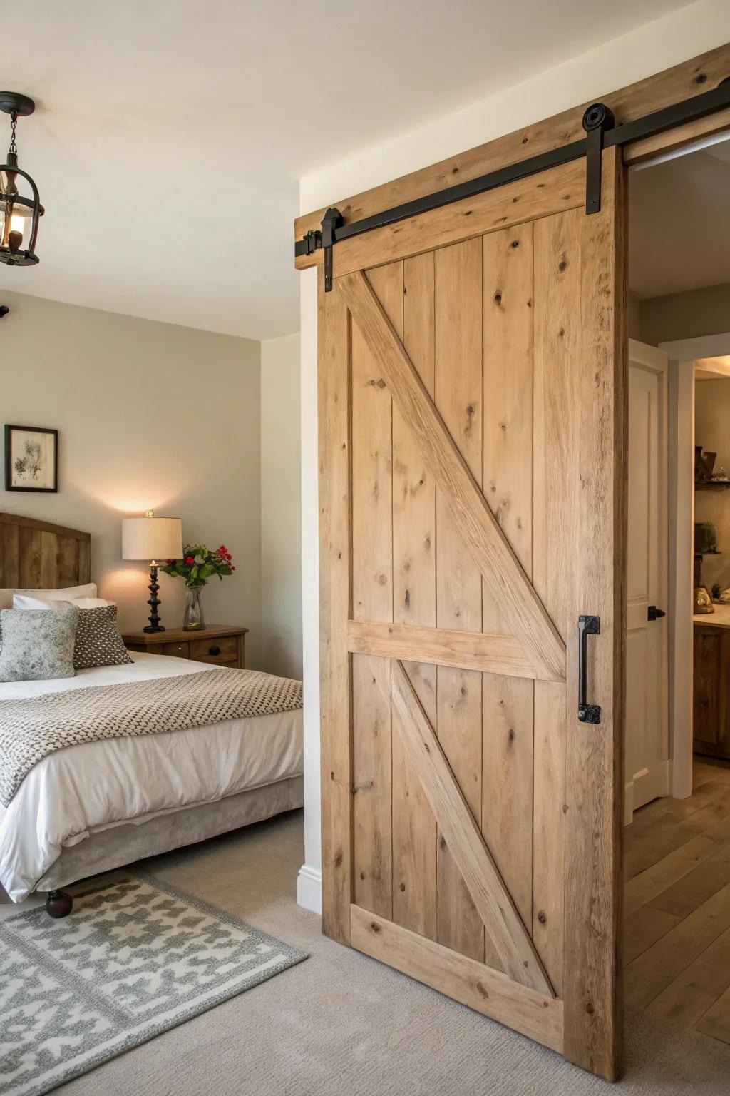 Barn doors made from natural wood provide warmth and classic beauty.