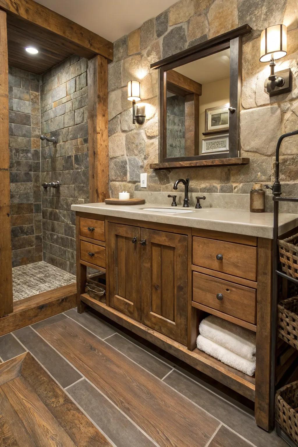 Layered textures contributing depth and fascination in the rustic design.
