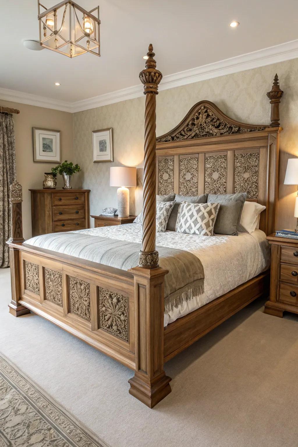 A bespoke bed frame incorporates a unique and personal touch.