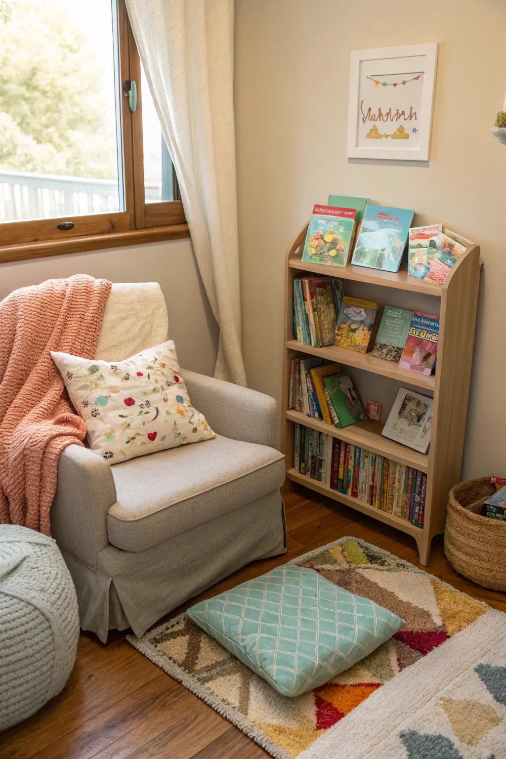 A reading corner fosters a passion for books and quiet time.