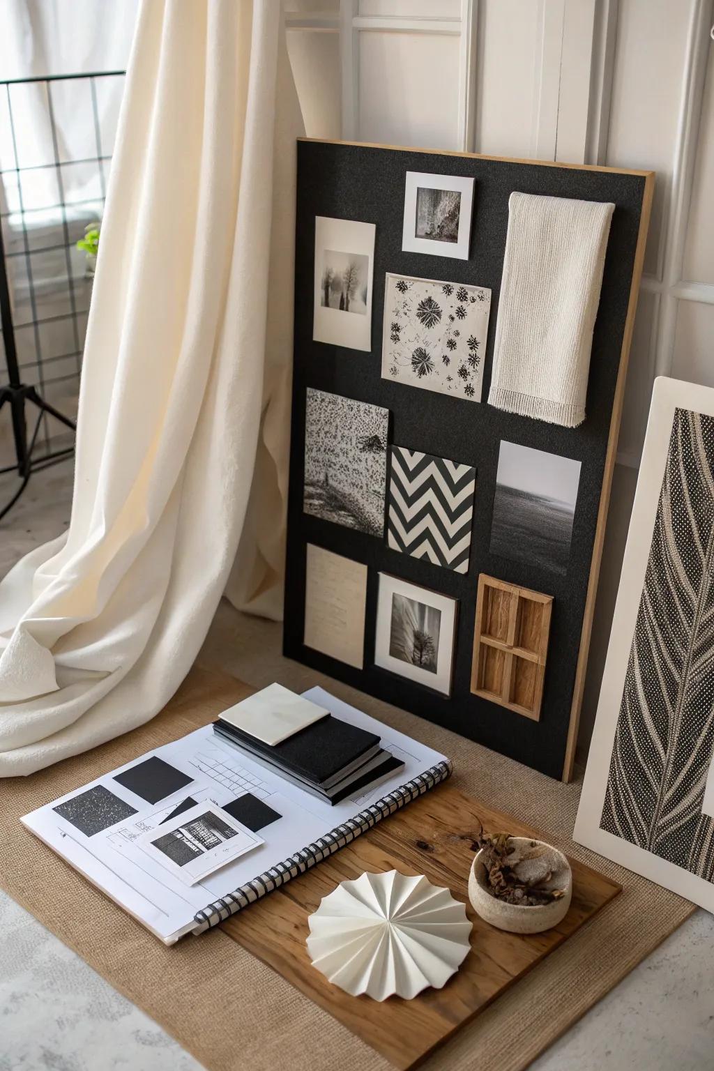 A monochrome mood board filled with timeless elegance.