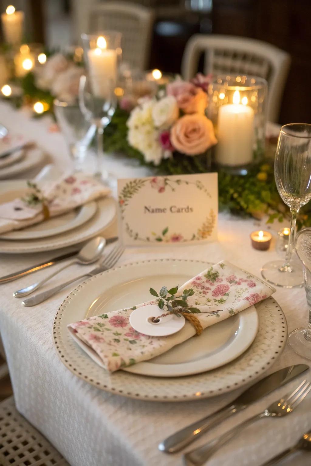 Theme-based place settings featuring individual touches enhance the aesthetic.