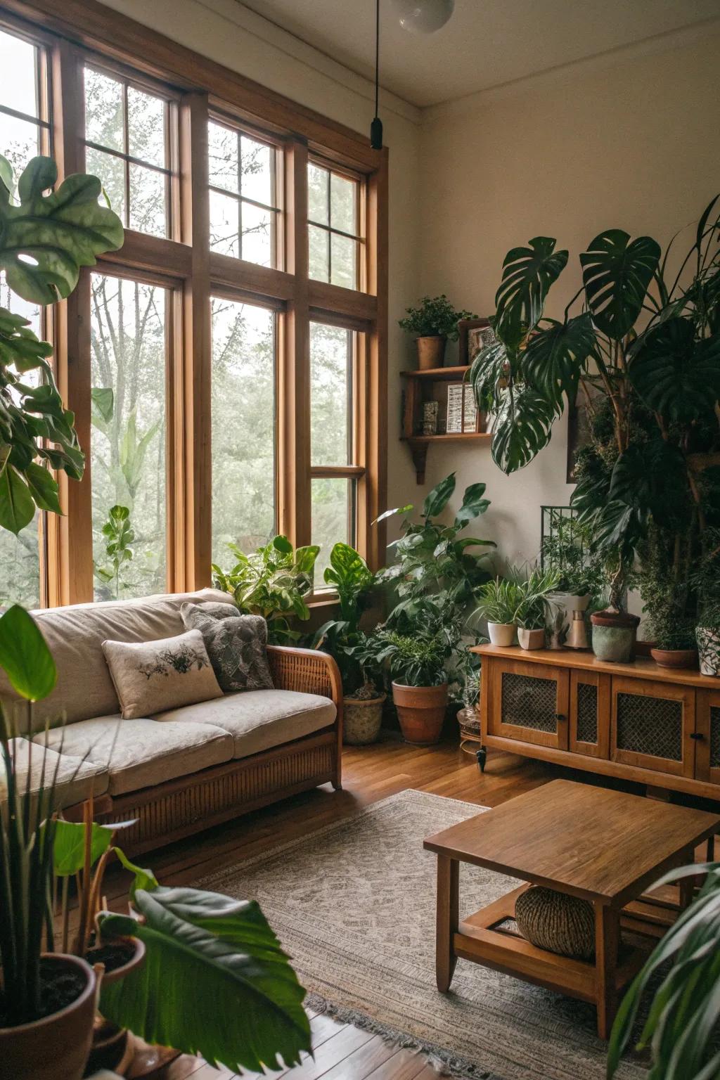 Natural decor brings freshness and life to the living room.