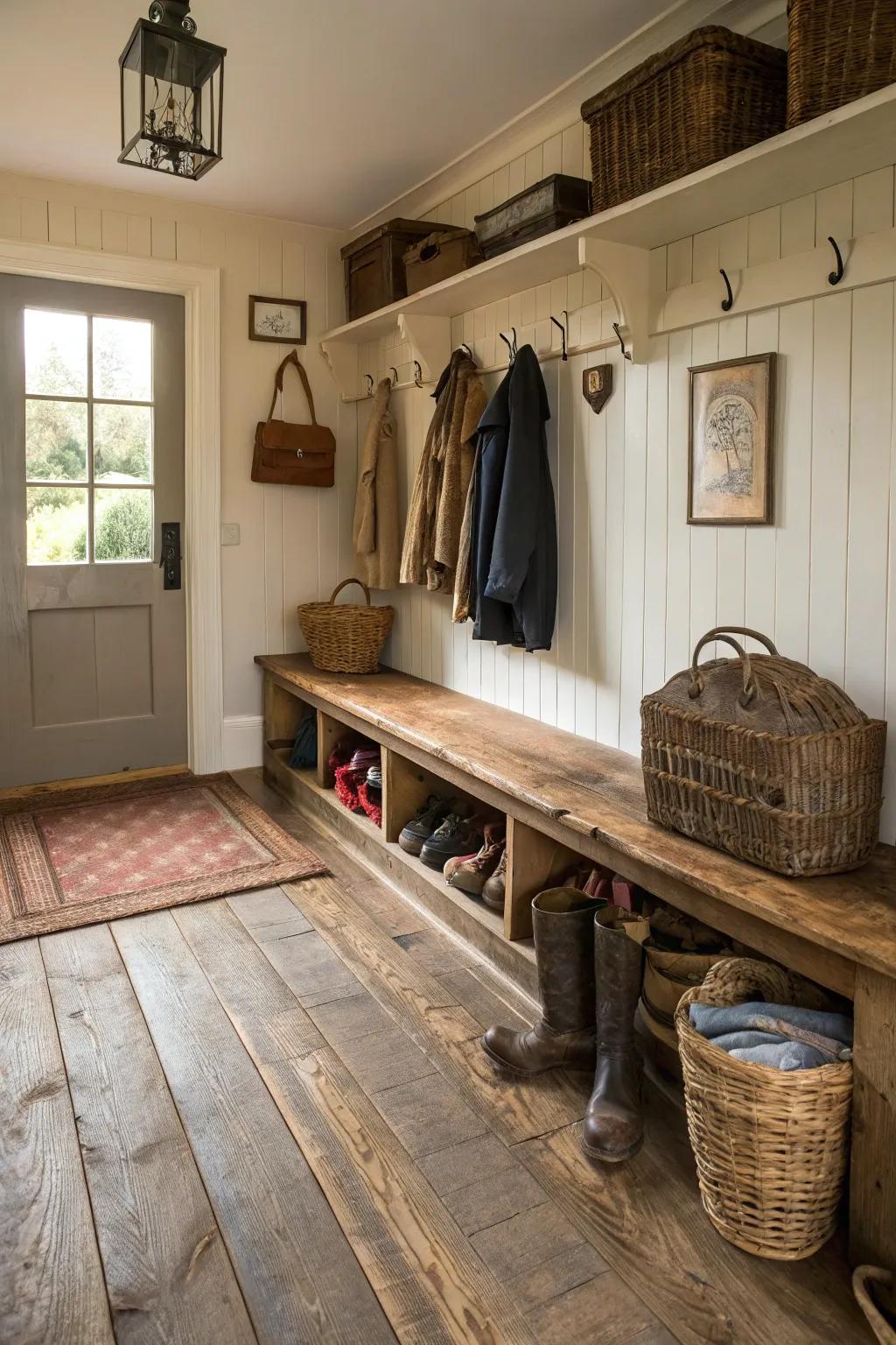 Reclaimed wood flooring brings rustic charm and sustainability to your space.
