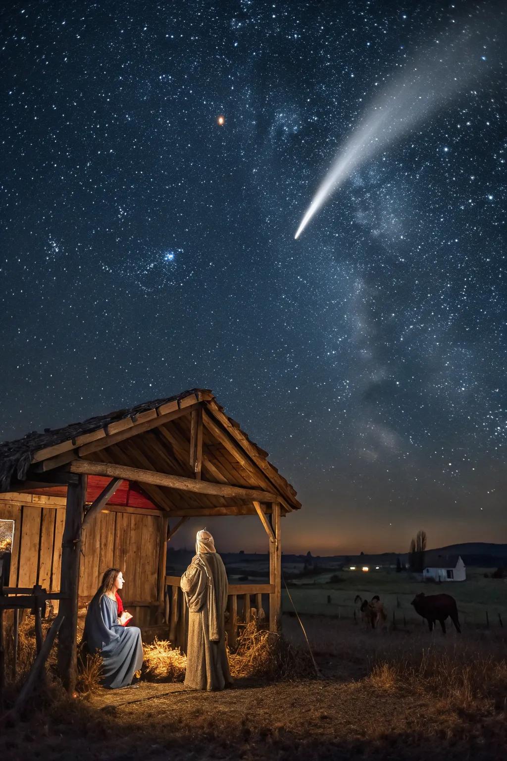 A shimmering celestial body backdrop enhances your nativity.
