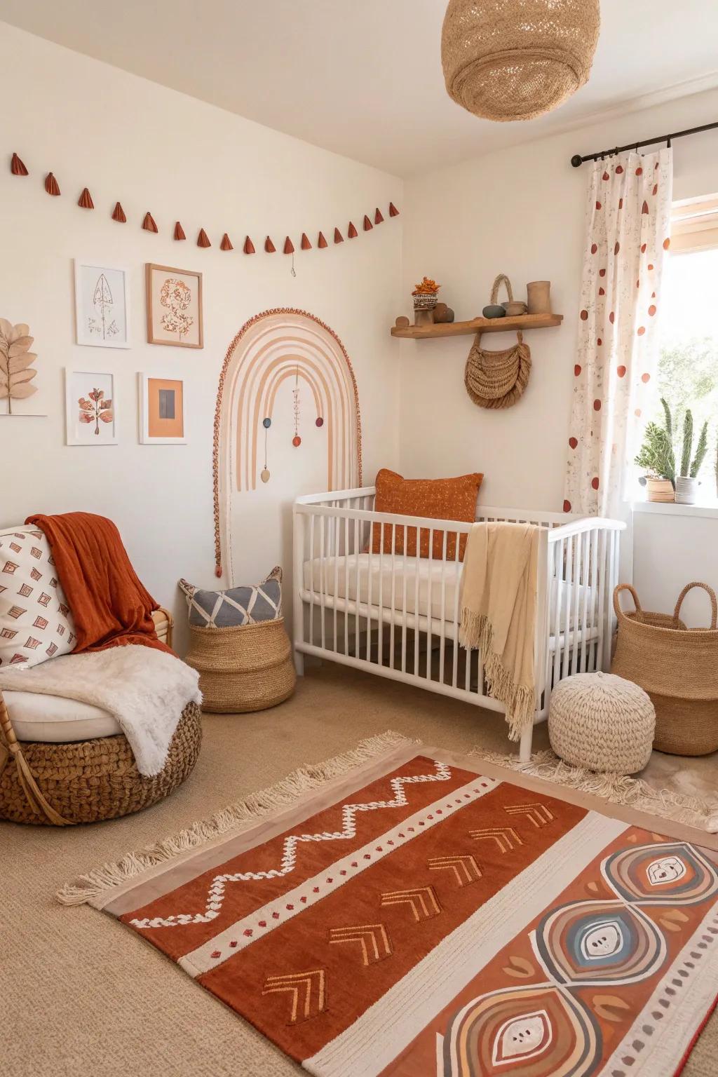 A nursery featuring warm clay ornaments.