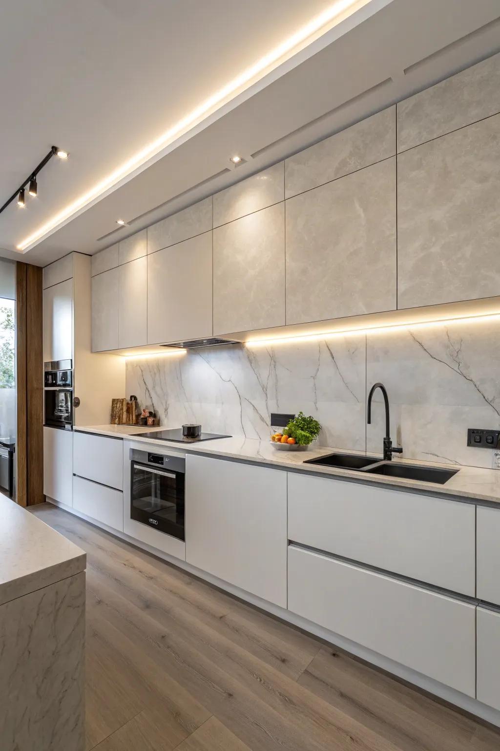 Smooth surface backsplashes provide a uniform and modern beauty.