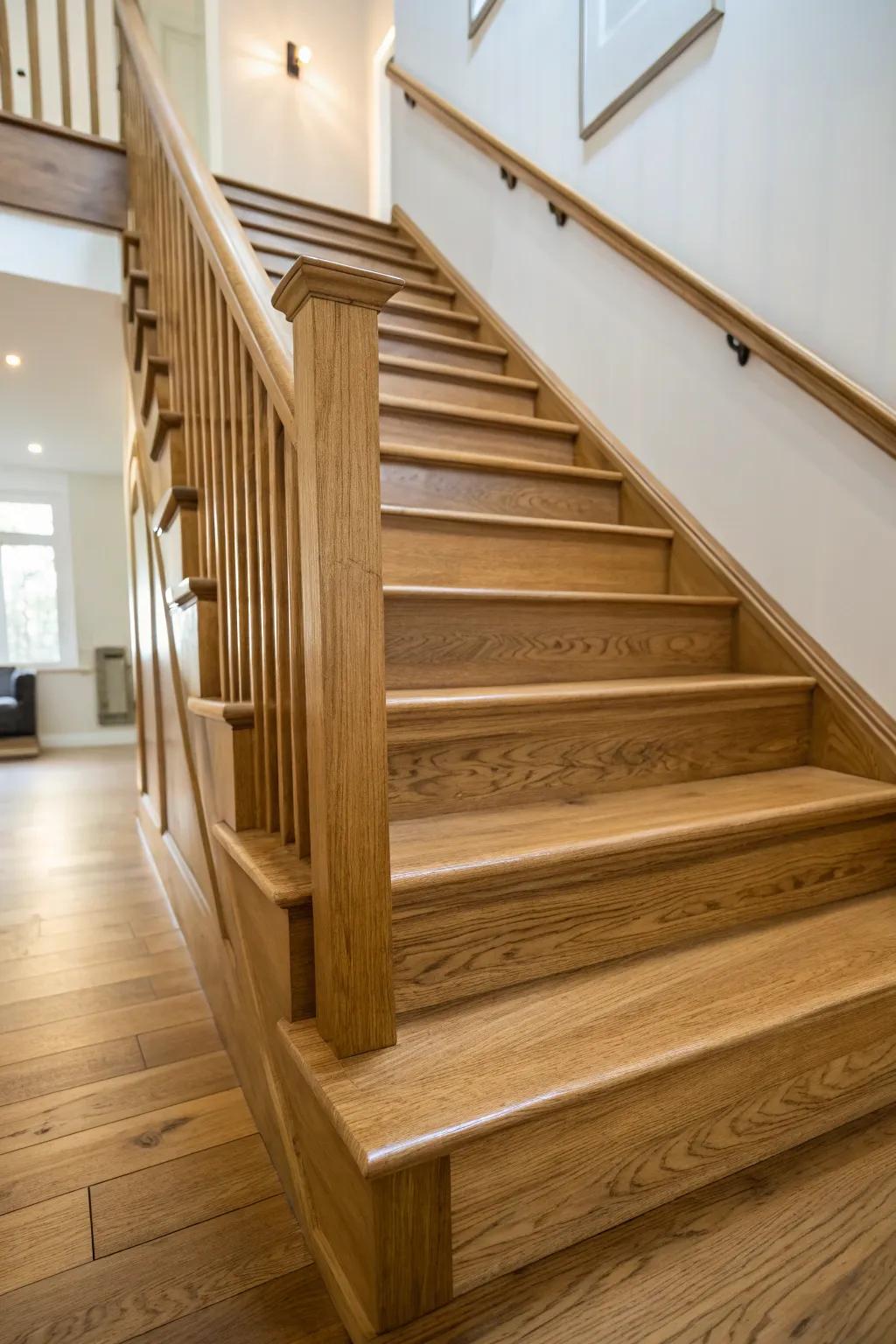 Eco-friendly finishes enhancing the beauty of an oak staircase.