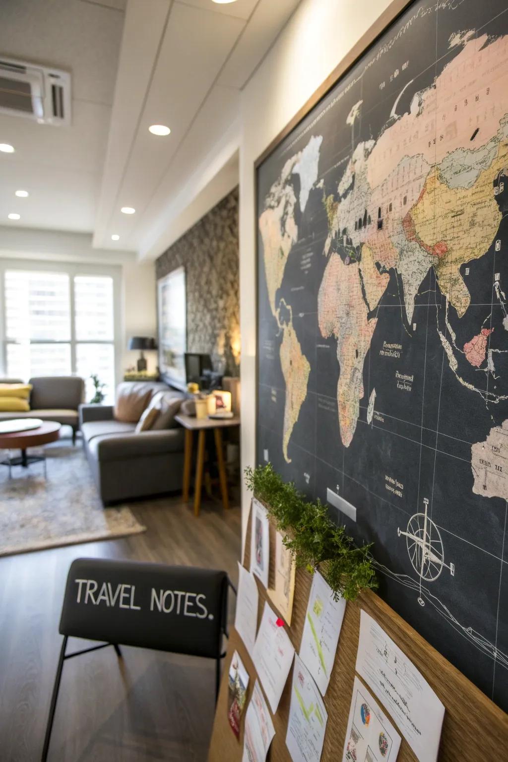 Travel the world right from your office with a chalkboard map.