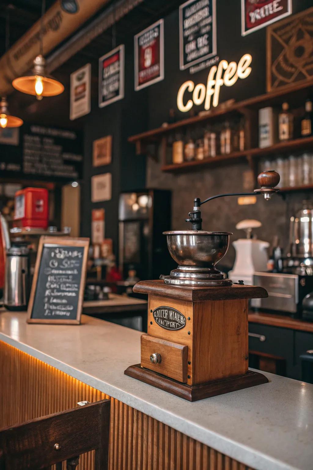 Vintage elements imbue your coffee station with warmth and character.