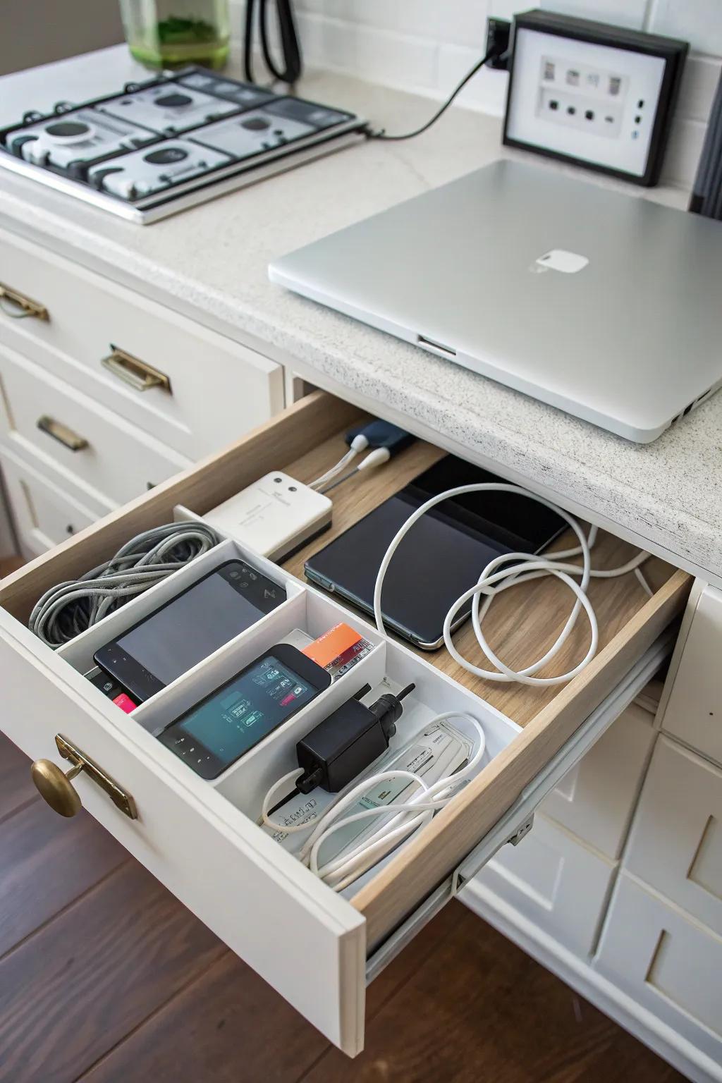 A drawer charging station retains your gadgets prepared to function.