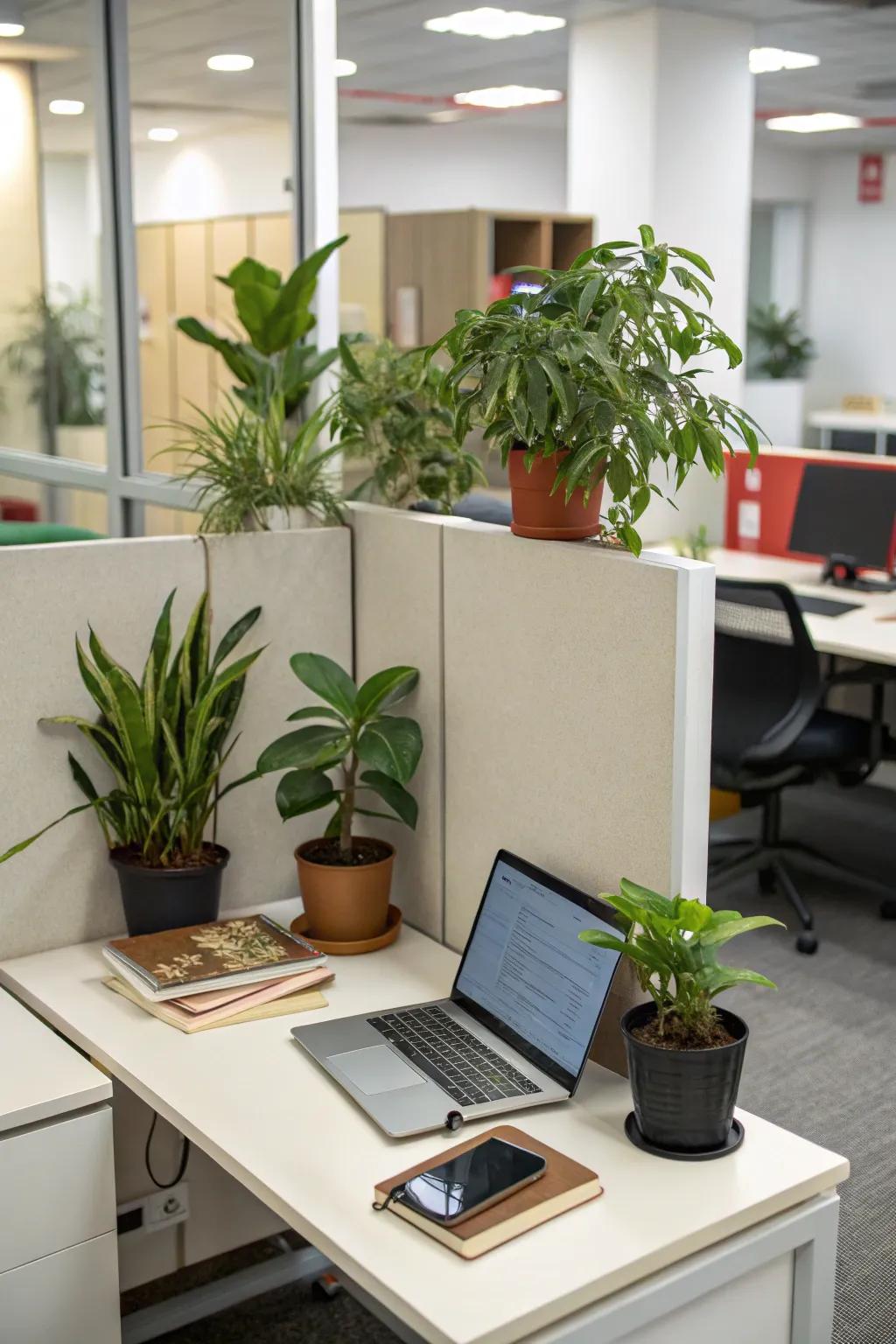 Infuse your workspace with a touch of nature by adding greenery.