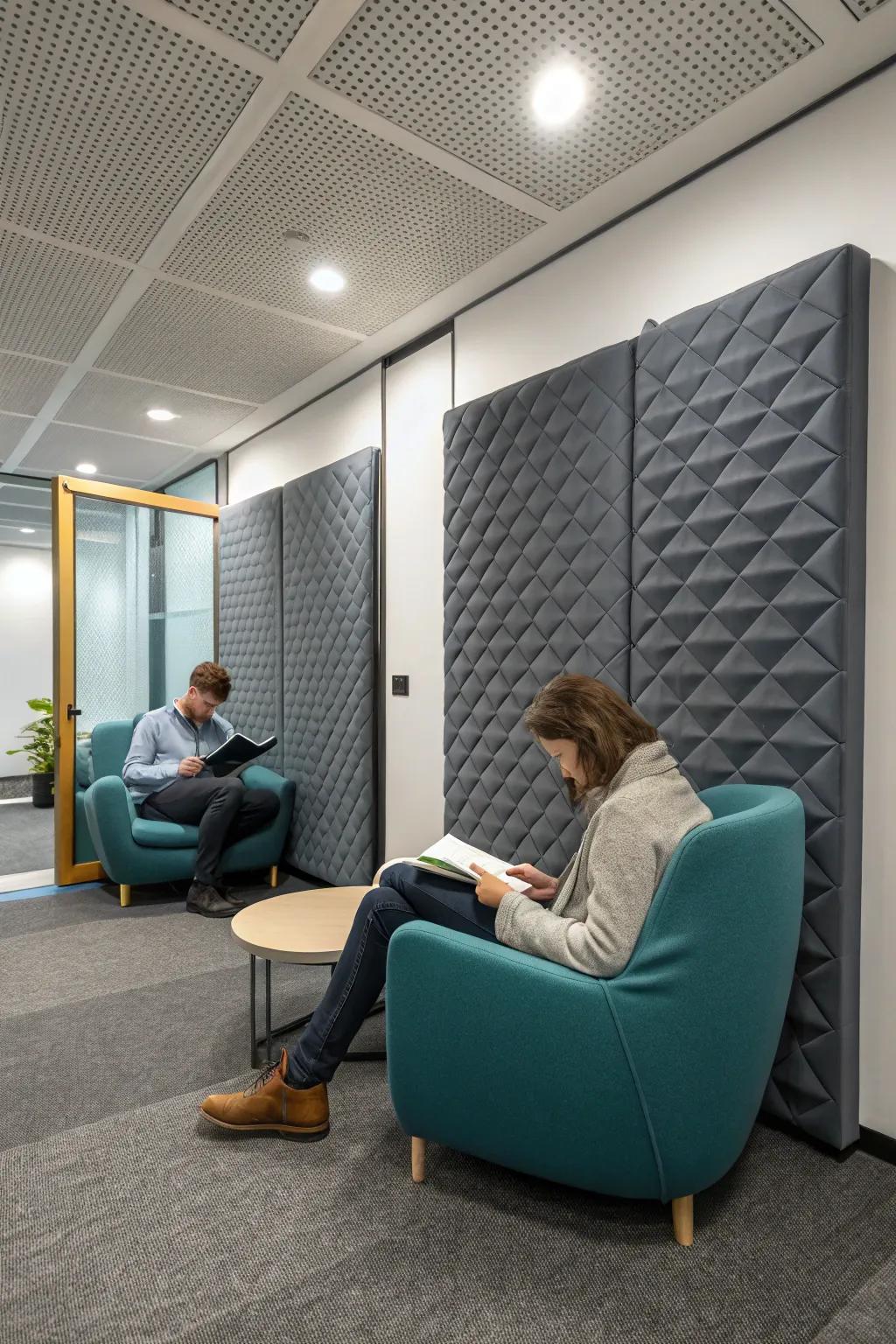 Quiet spaces provide tranquility and focus within a busy office.