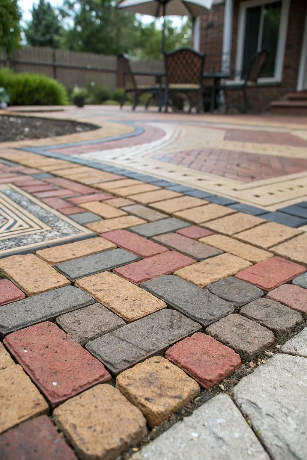 Inventive implants introduce visual interest to the brick patio