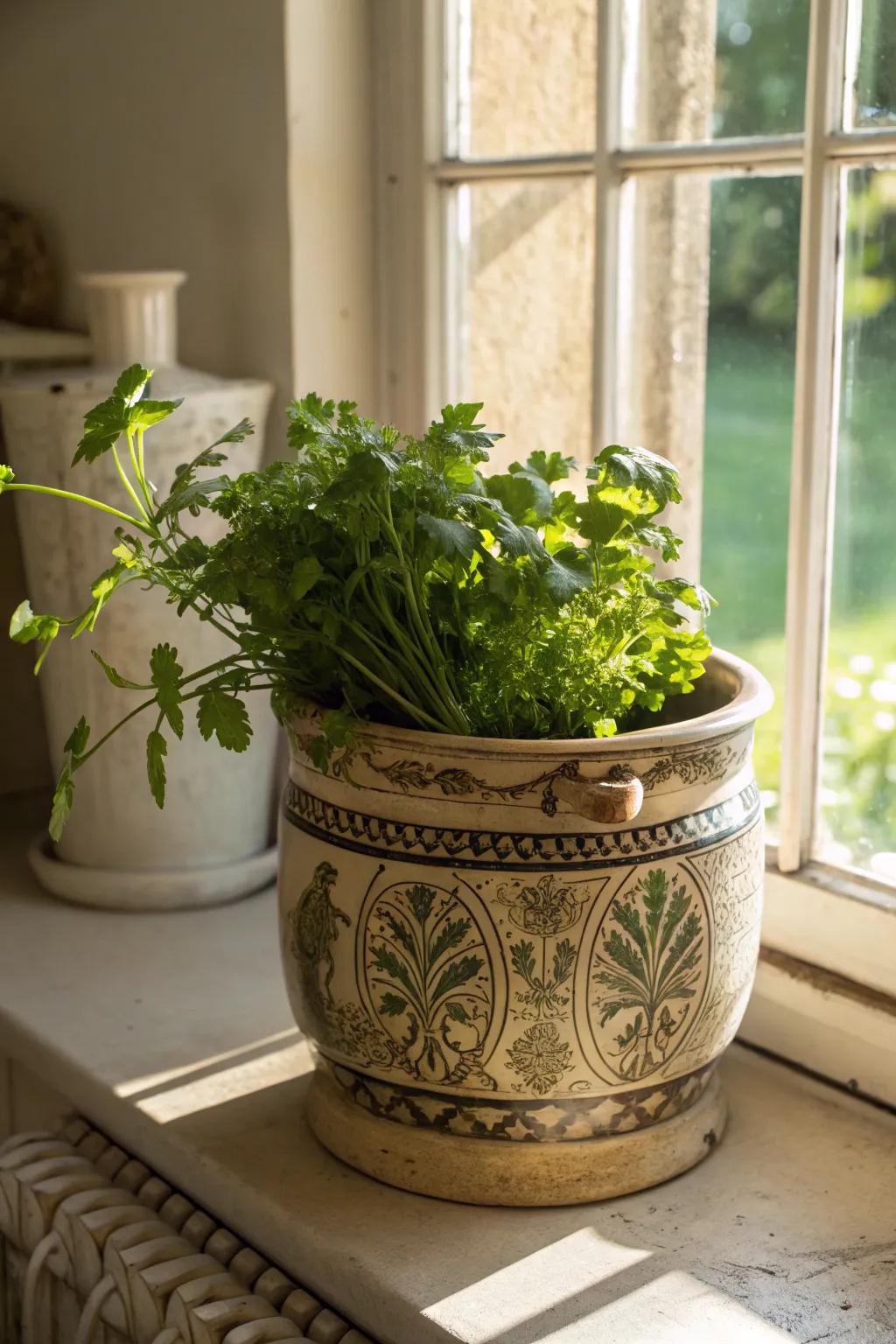 Fill a jug with herbs to give your kitchen a more cheerful look.