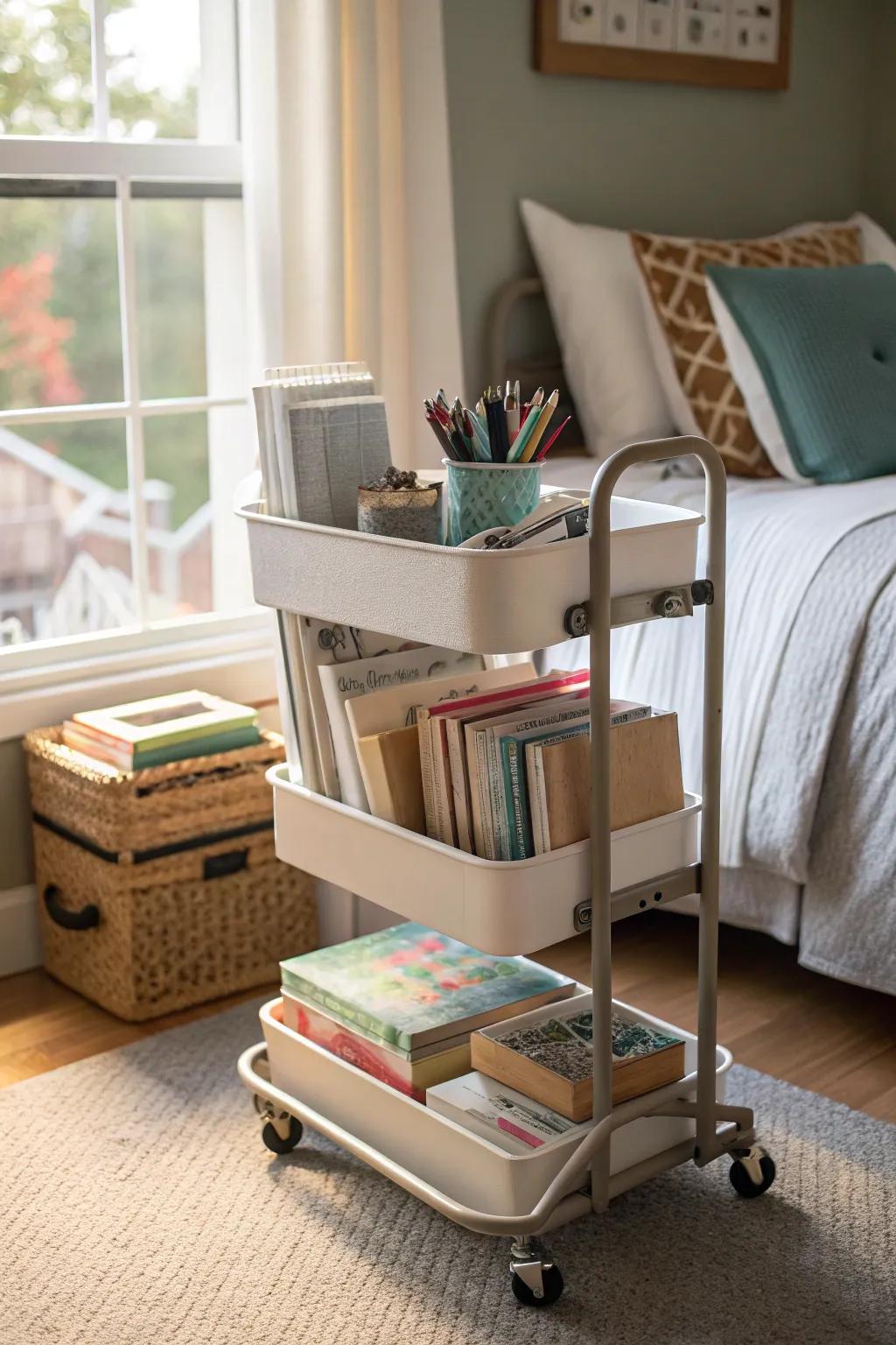 Keep everything mobile and neat with a rolling cart.