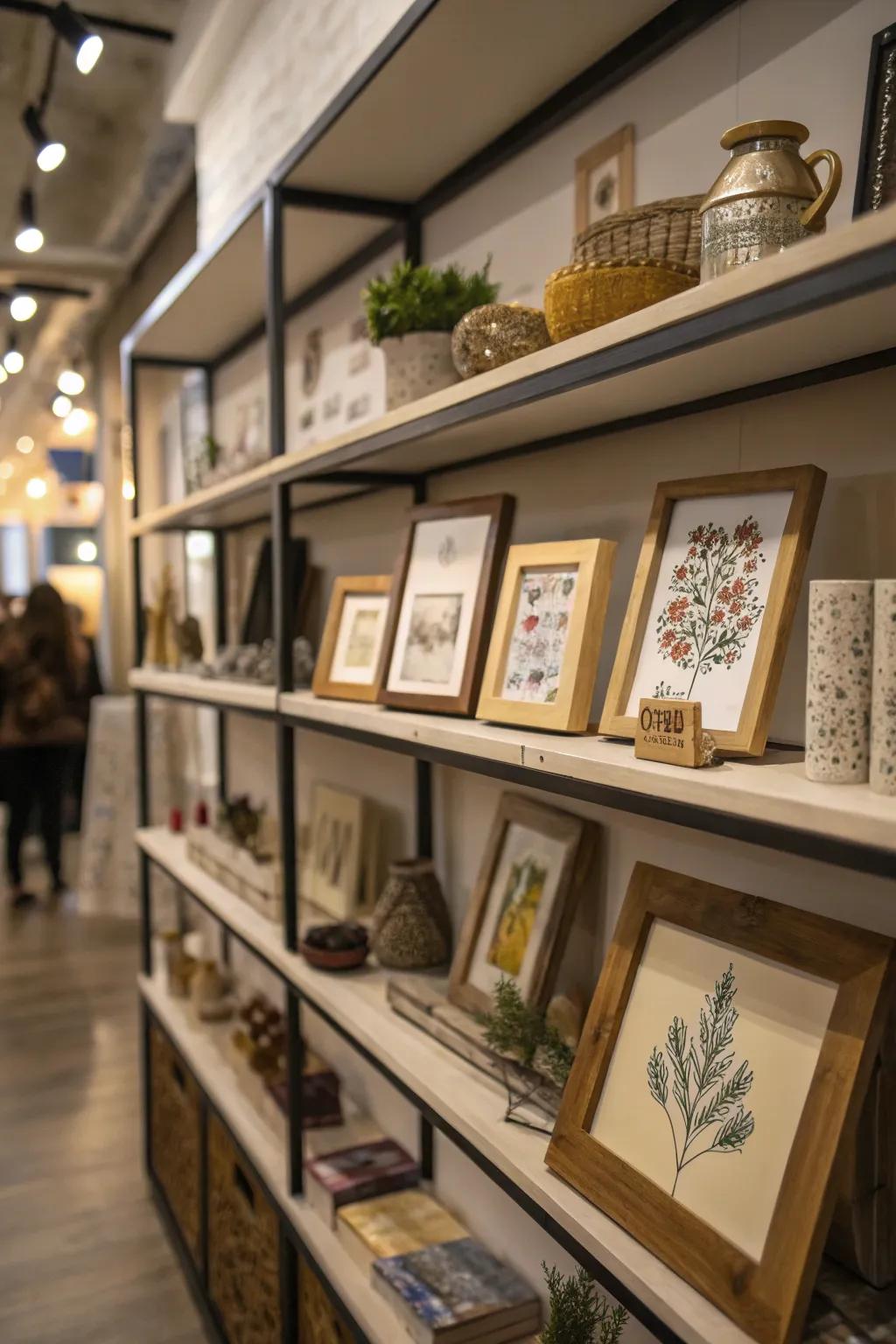 Art pieces introduce an artistic atmosphere to shelf displays