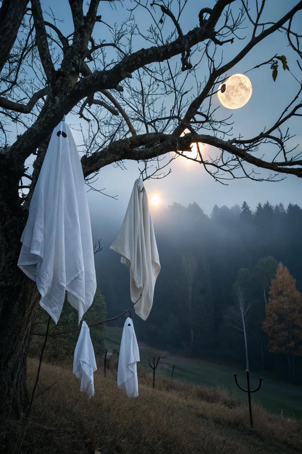 Spectral figures floating during the night, enhancing the Halloween magic.