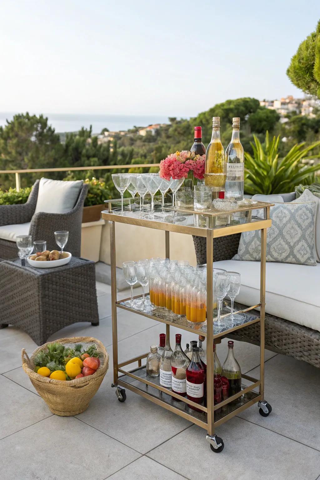 A drinks trolley elevates outdoor get-togethers with style and function.