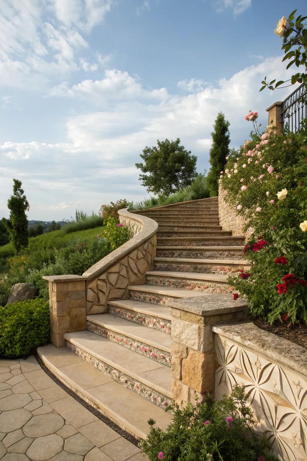 Ornamental edging introduces a polished and refined touch to outdoor steps.