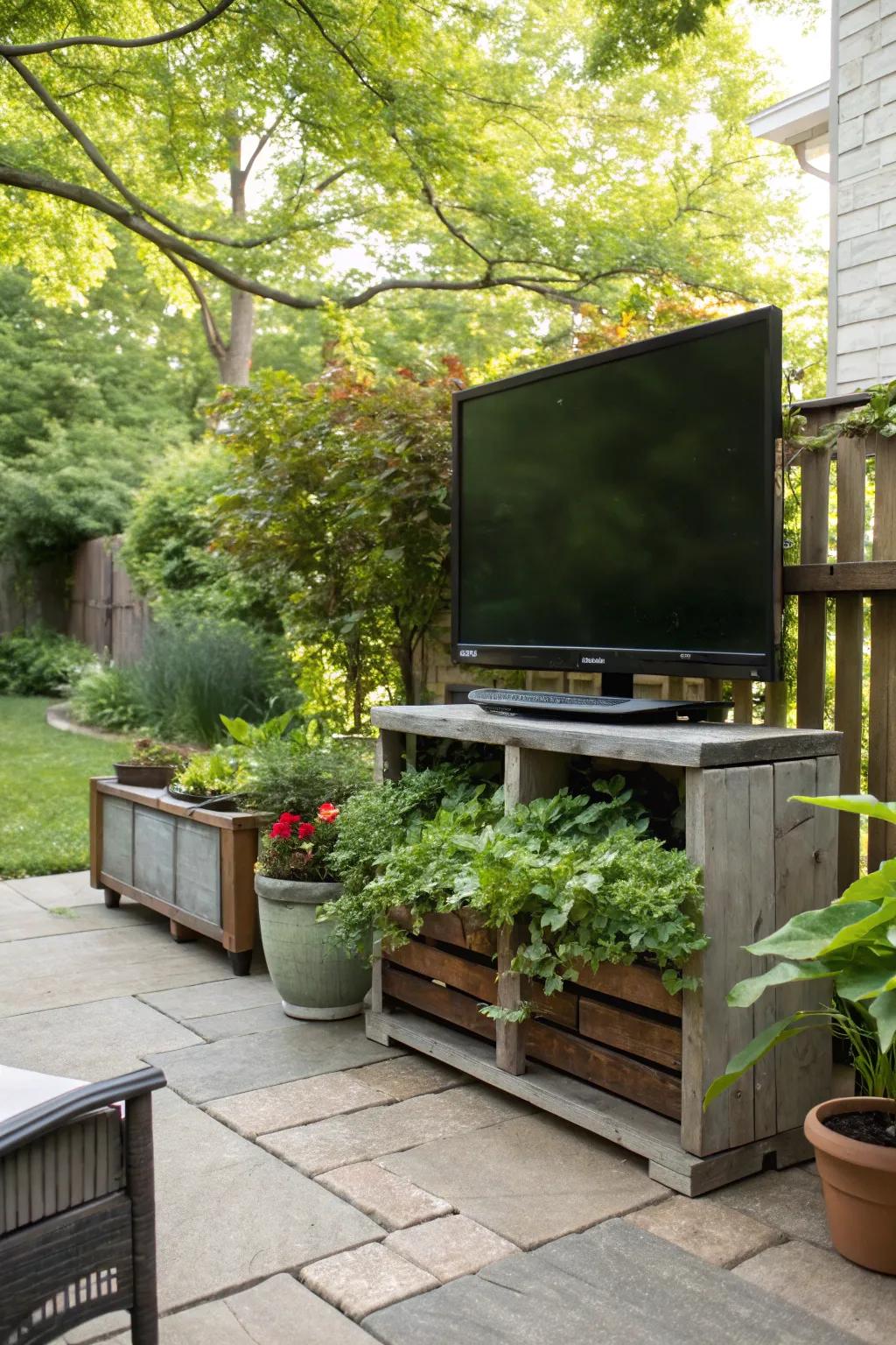 A TV stand that blends with nature's beauty.