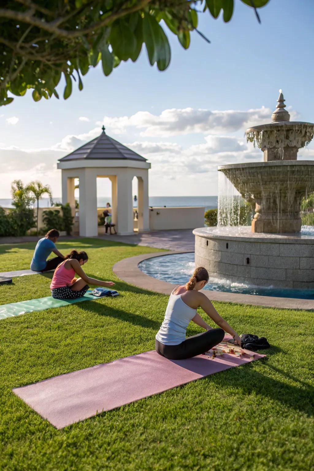 Water elements provide a calming soundtrack to your yoga practice.
