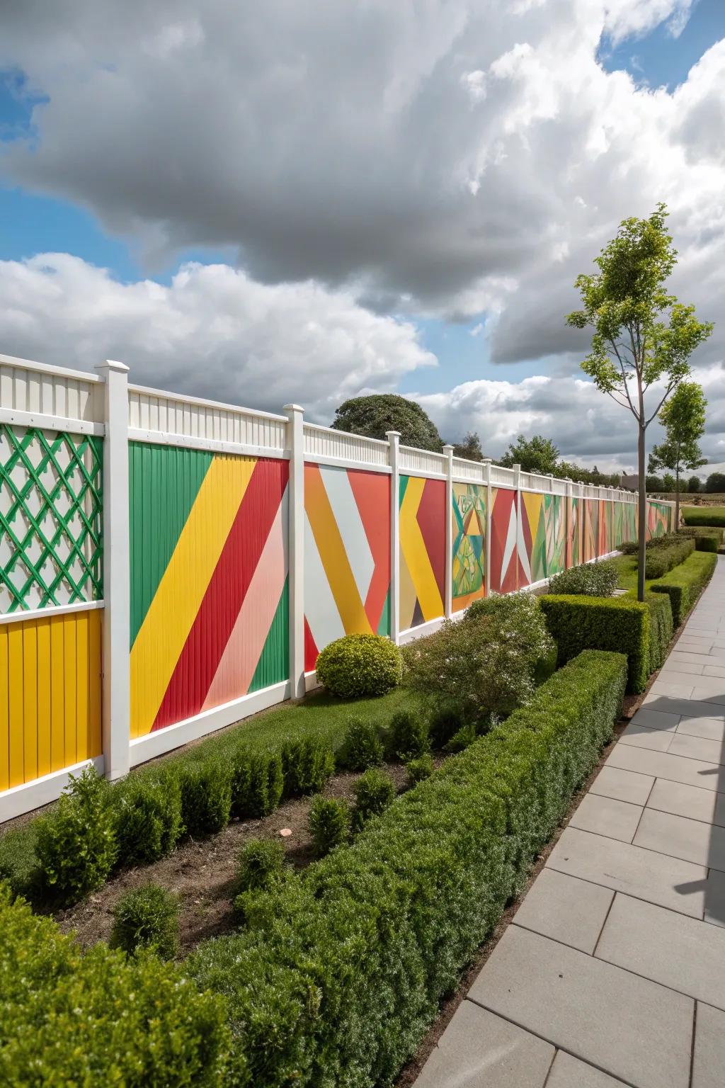 Geometric patterns add a modern flair to fences.