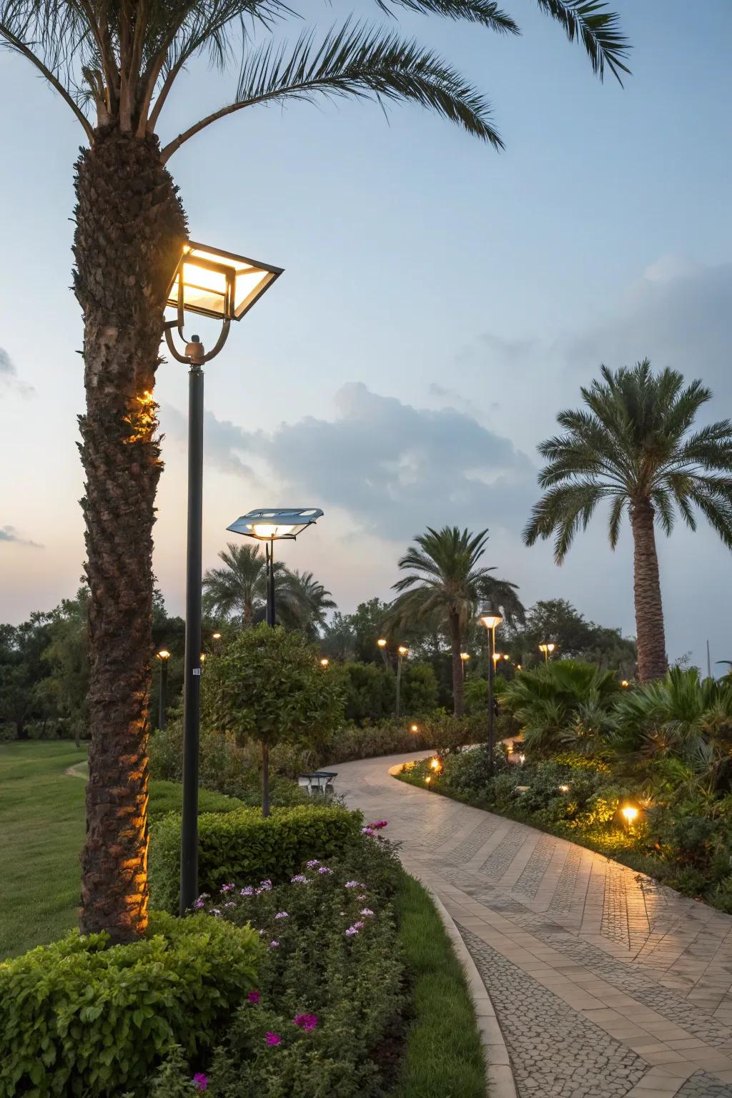 Go green with eco-friendly solar lights for your palm trees.