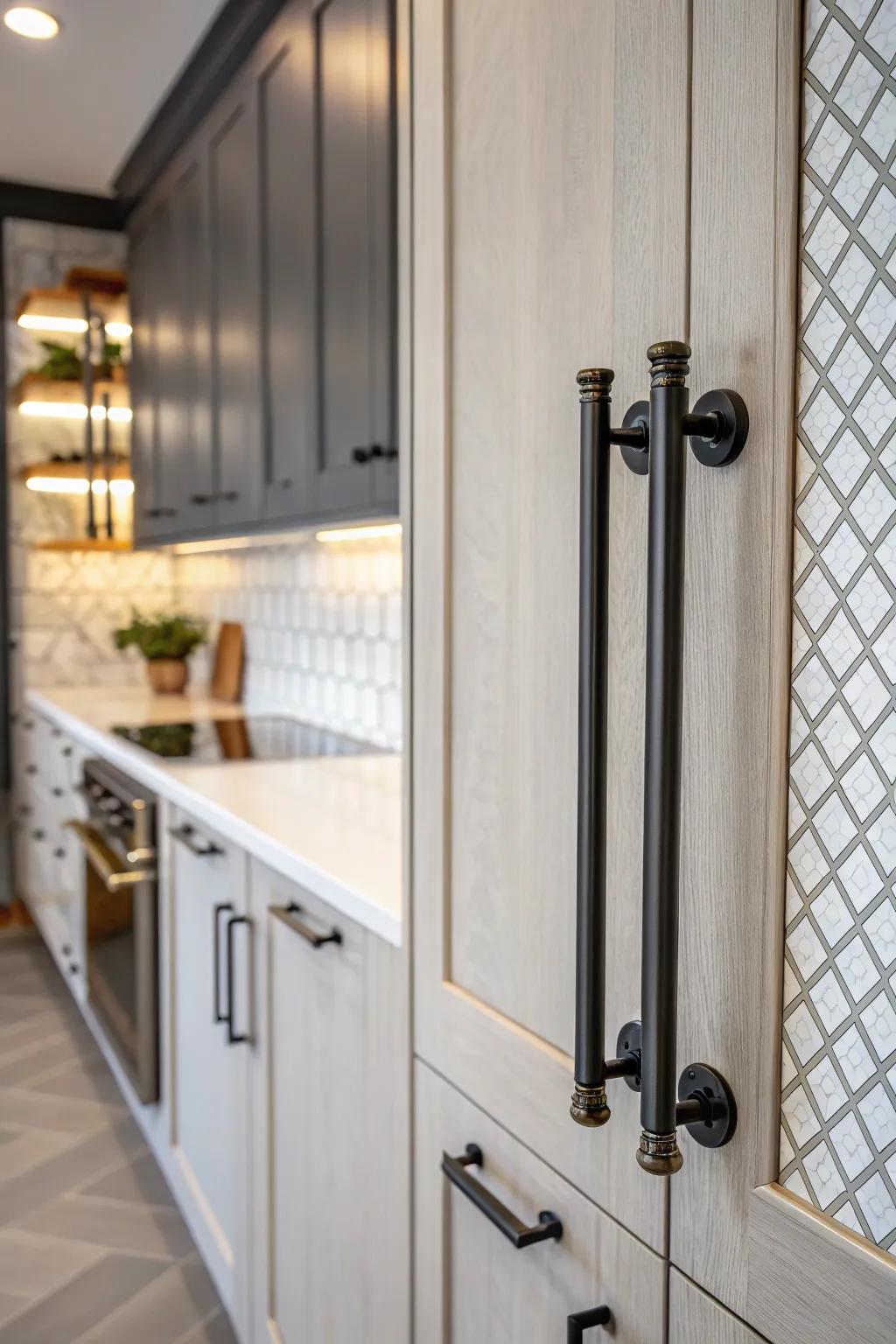 Distinctive hardware can completely alter the appearance of your pantry door.