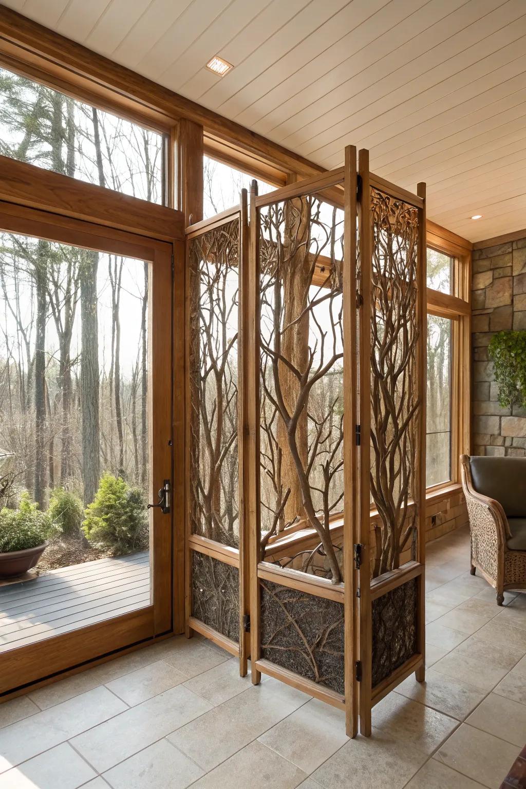Tree branch dividers bring nature inside.