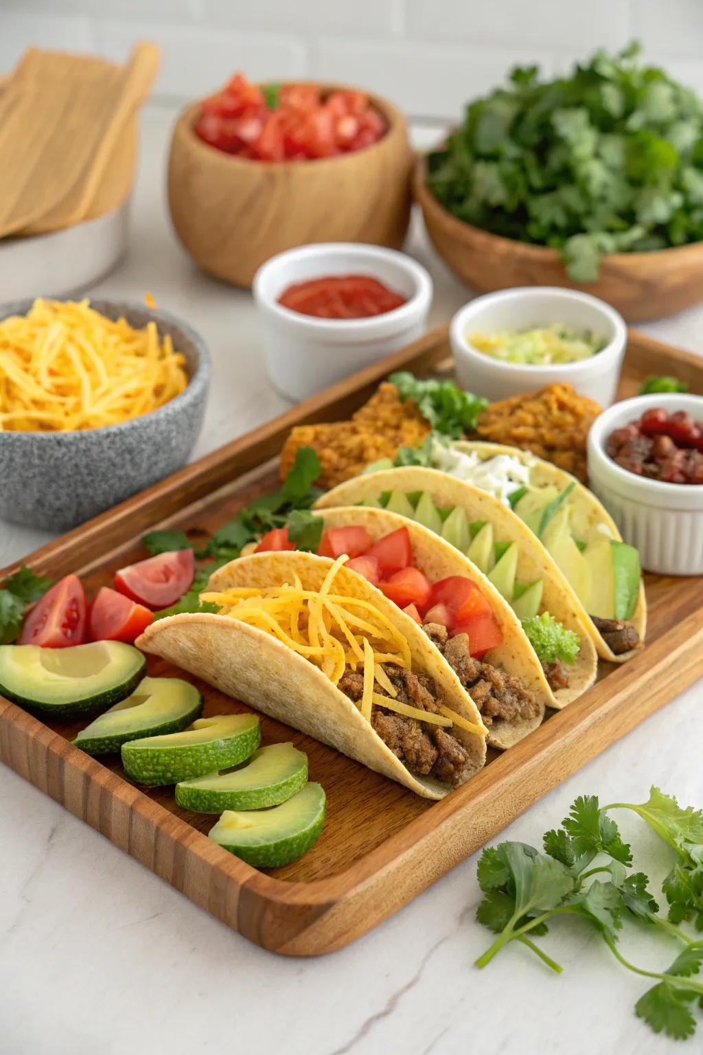 A colorful taco arrangement that invites creative culinary exploration.