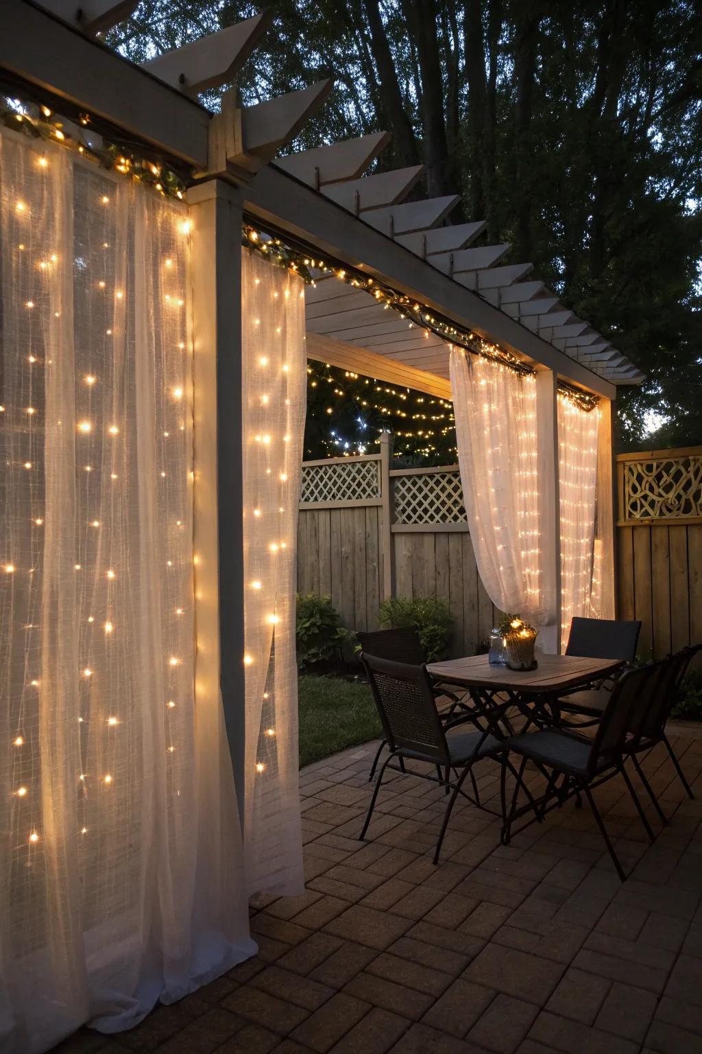 Establish an ethereal backdrop with curtain lights.