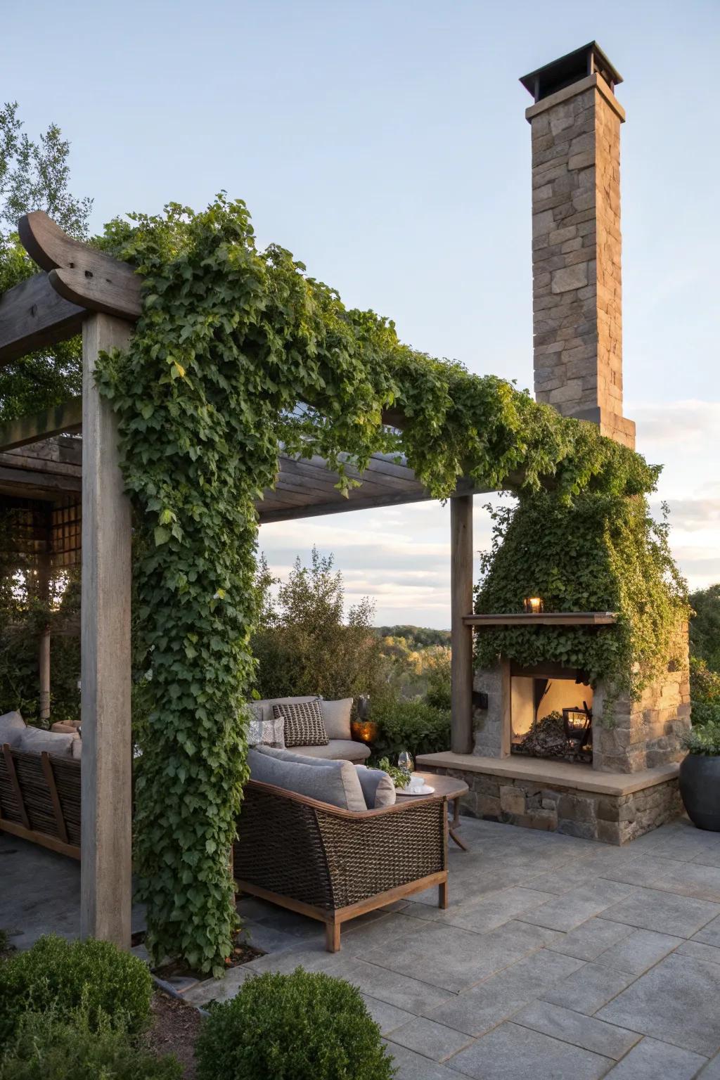 Incorporate refinement and utility with a pergola chimney.