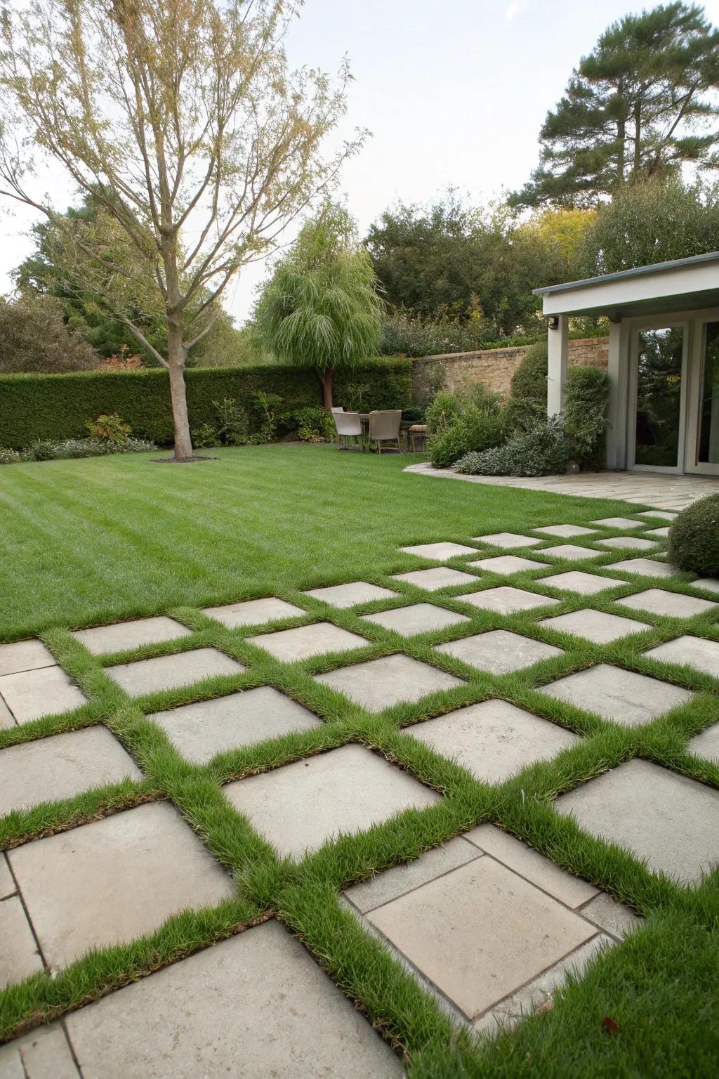 Turf stones present a lush and resilient patio surface.