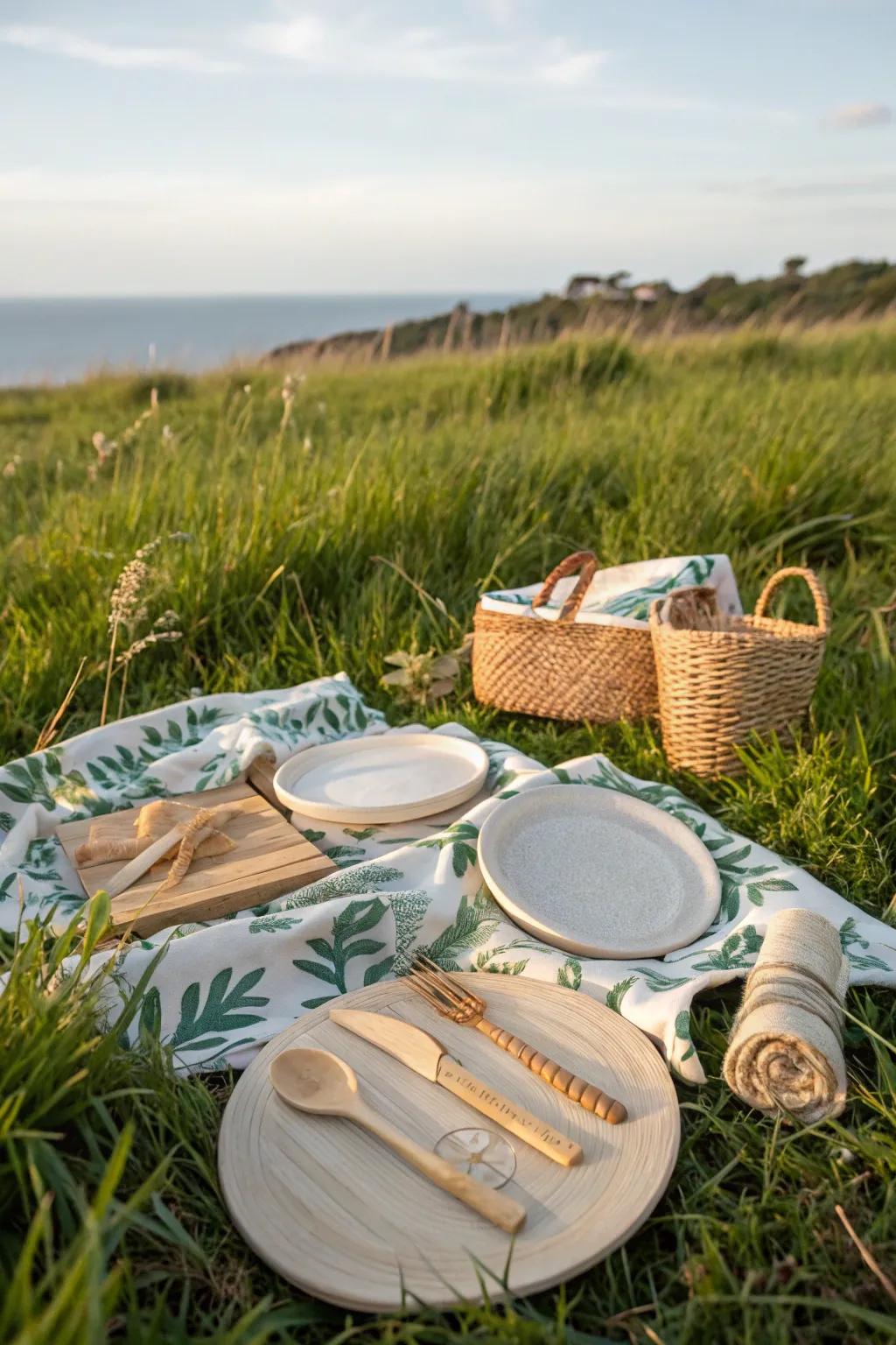 Eco-conscious tableware can keep the picnic experience elegant and sustainable.