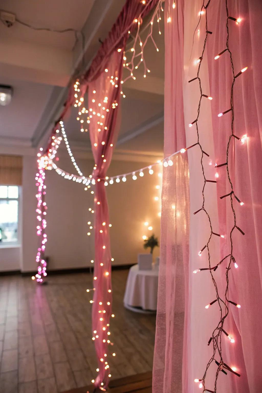 Playful rose sparkle lights enhance the festive mood.