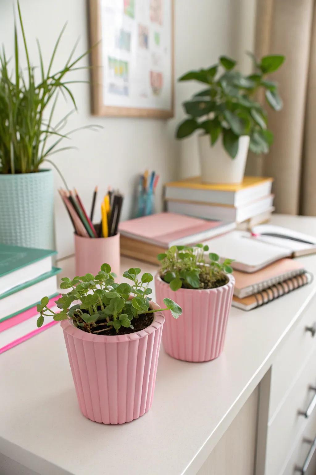 Adding a hint of greenery brings life and color to your dorm.