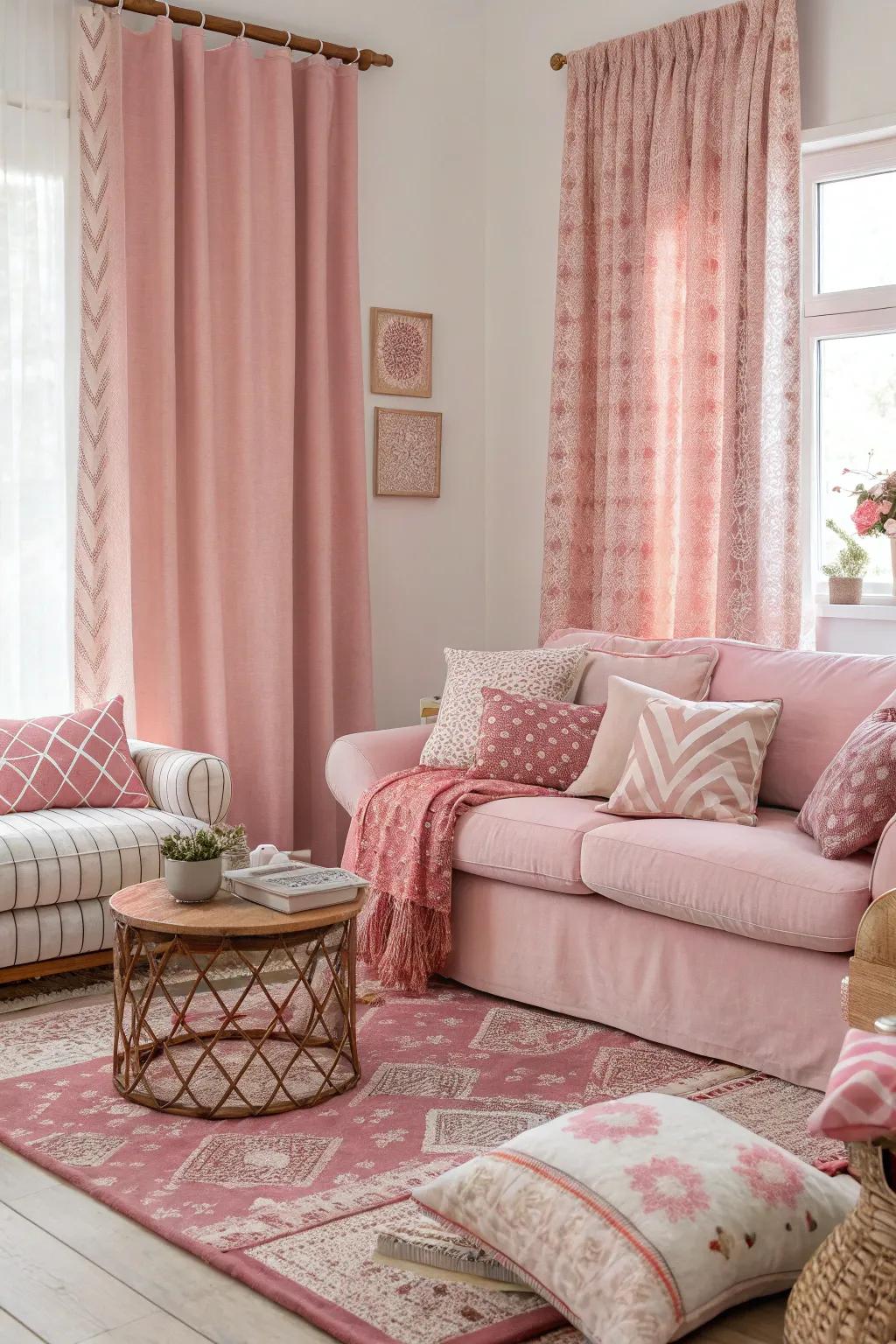 Layered pink textures add depth and coziness.