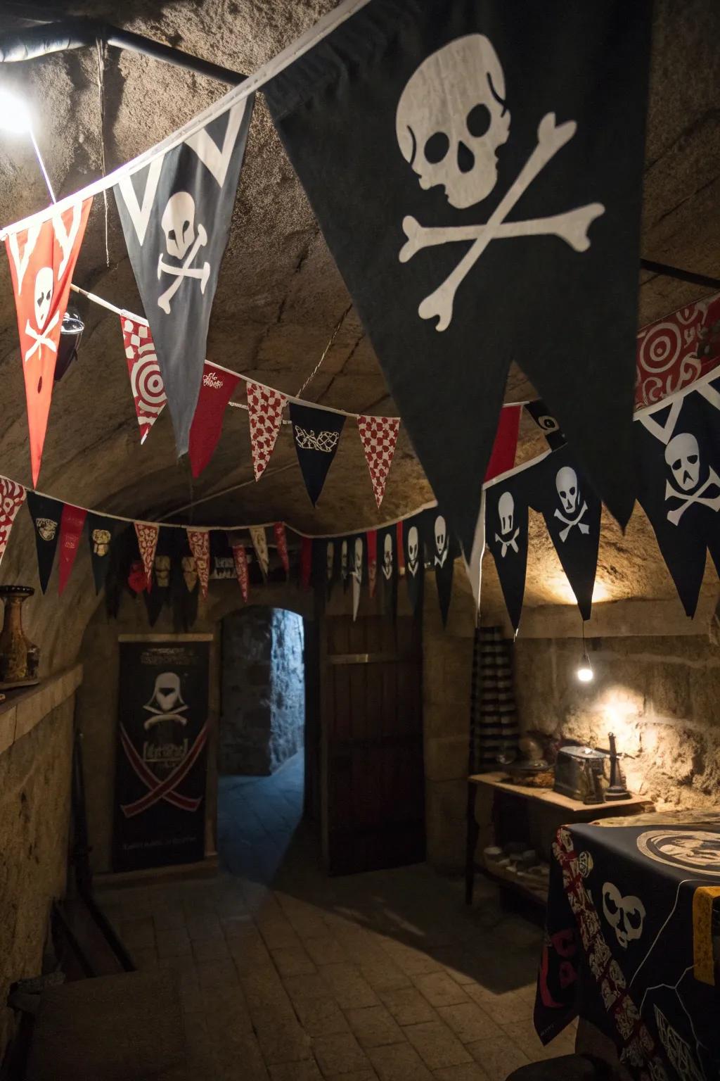 Integrate adventure using classic buccaneer insignia.