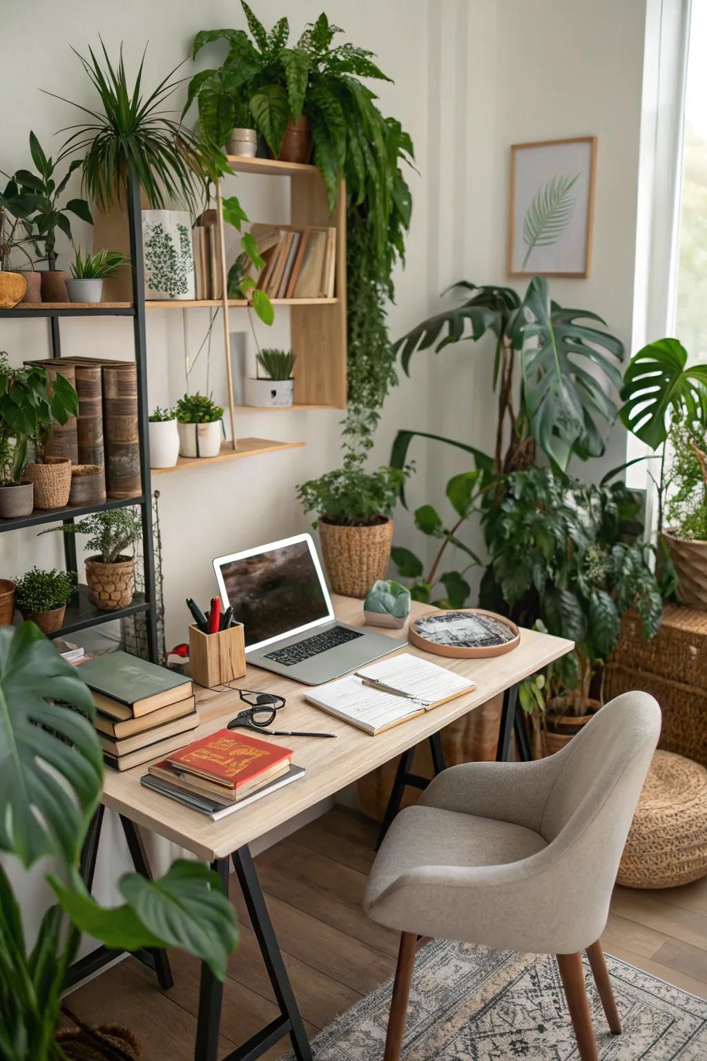 Boost productivity with a plant-filled workspace.