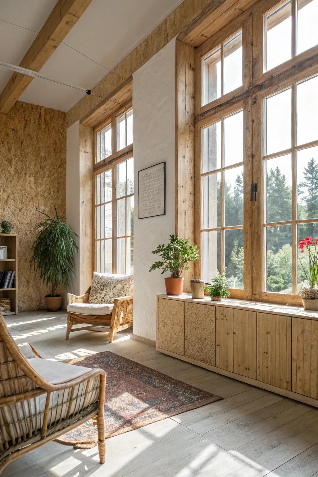 Laminated wood and natural light combine for an airy, spacious feel.