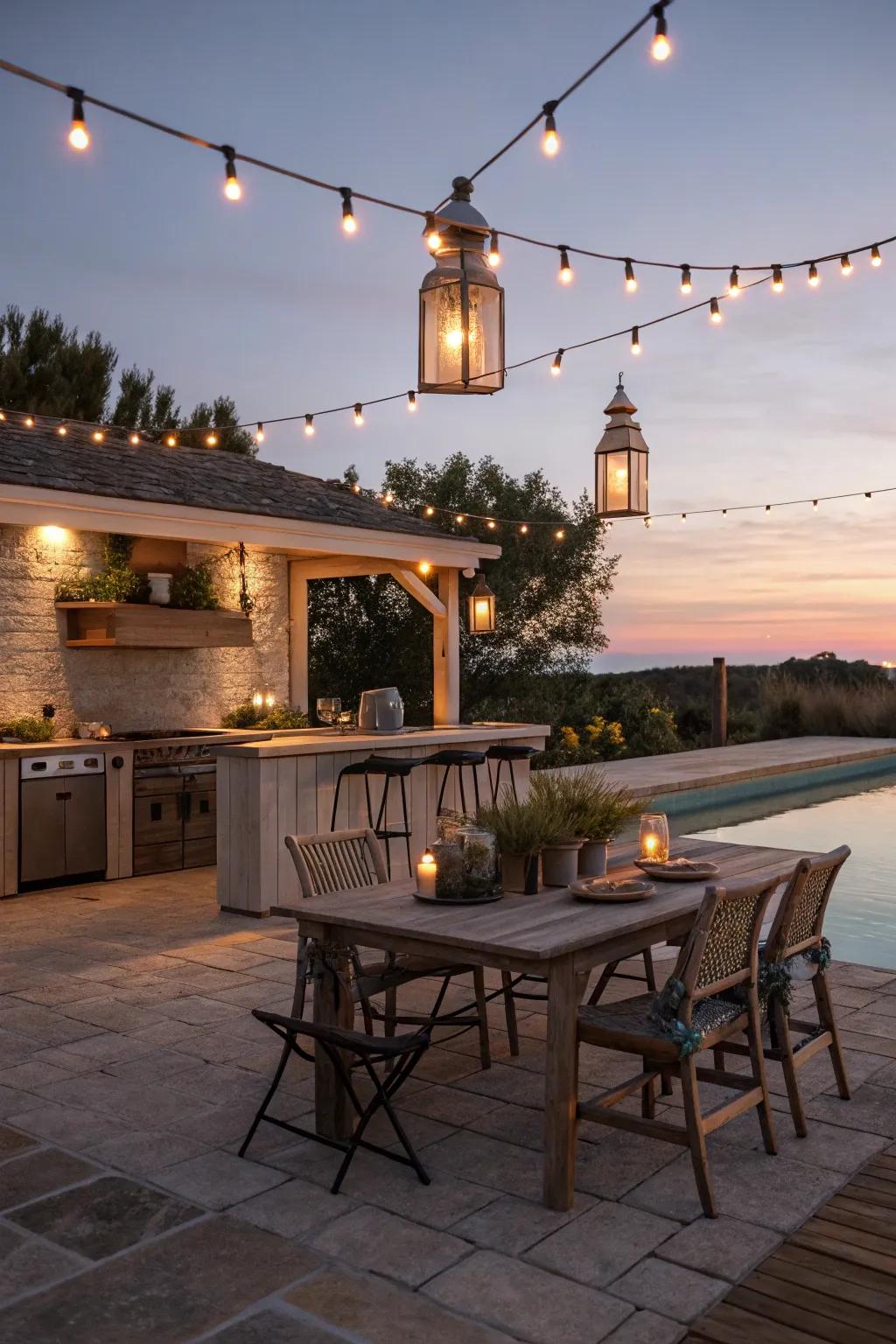 Subtle illumination enhances the nighttime ambiance.