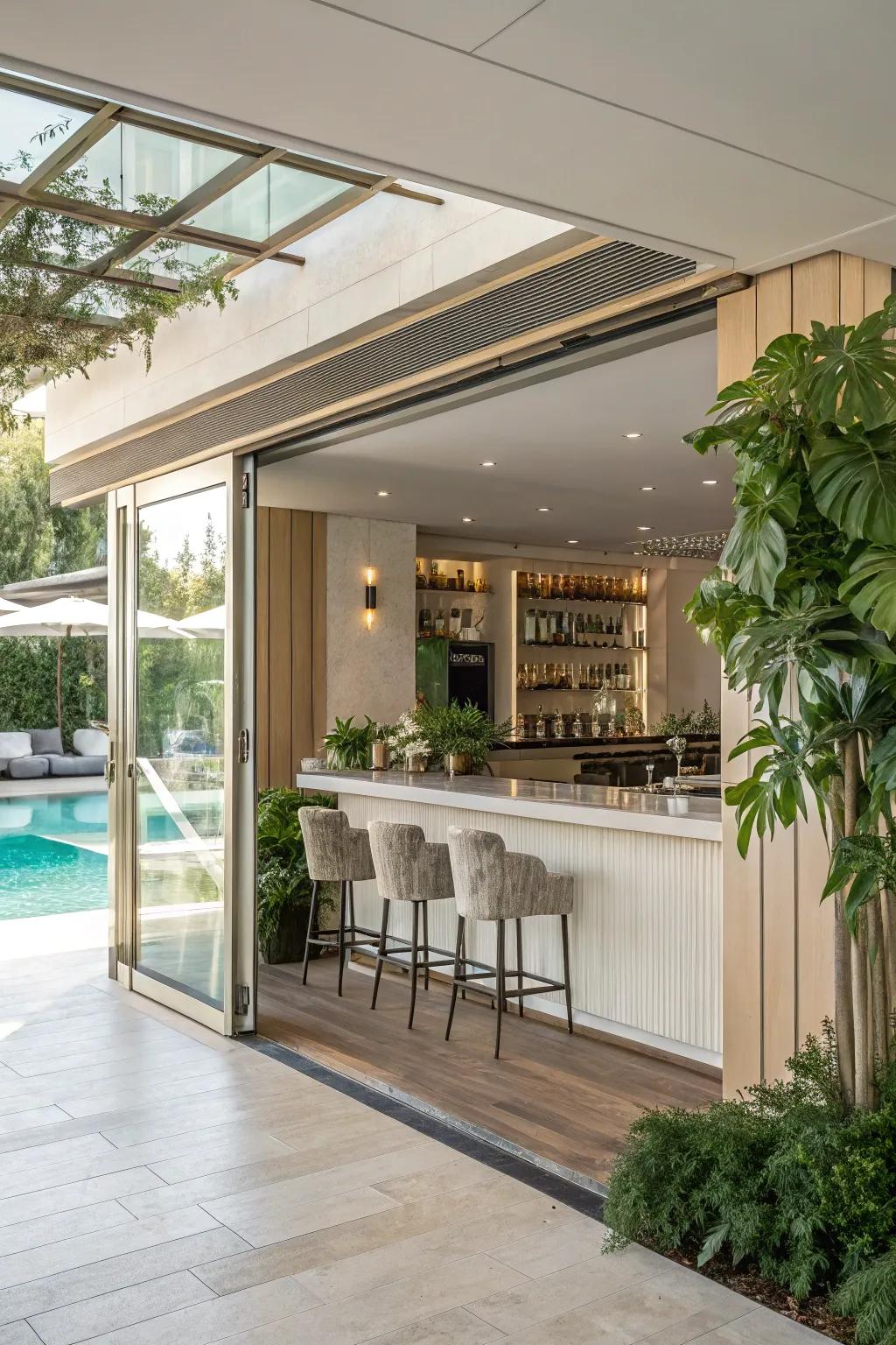 Folding doors create a smooth transition between your bar and pool spaces.