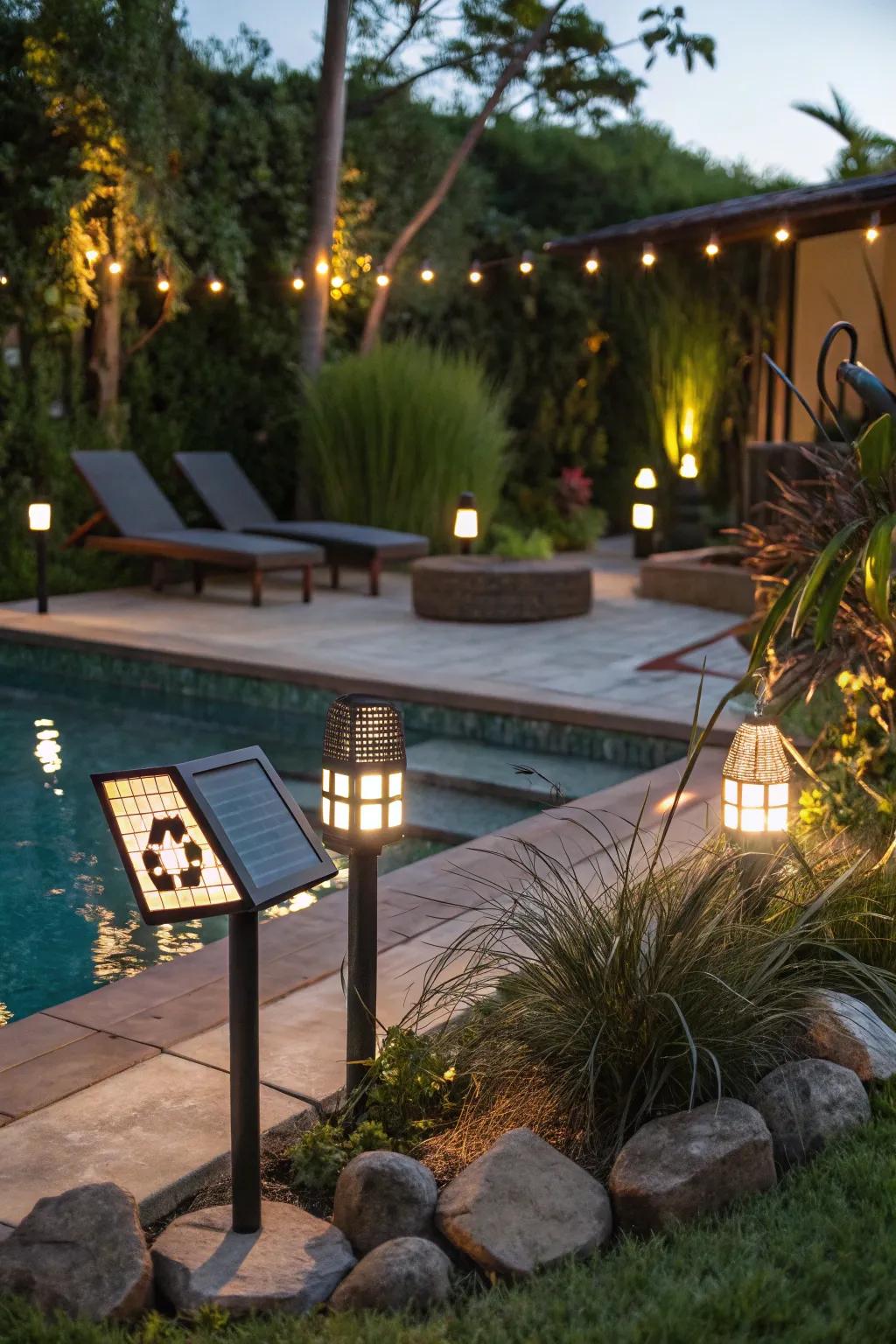 Go green with solar lights that add a subtle glow to your evenings.