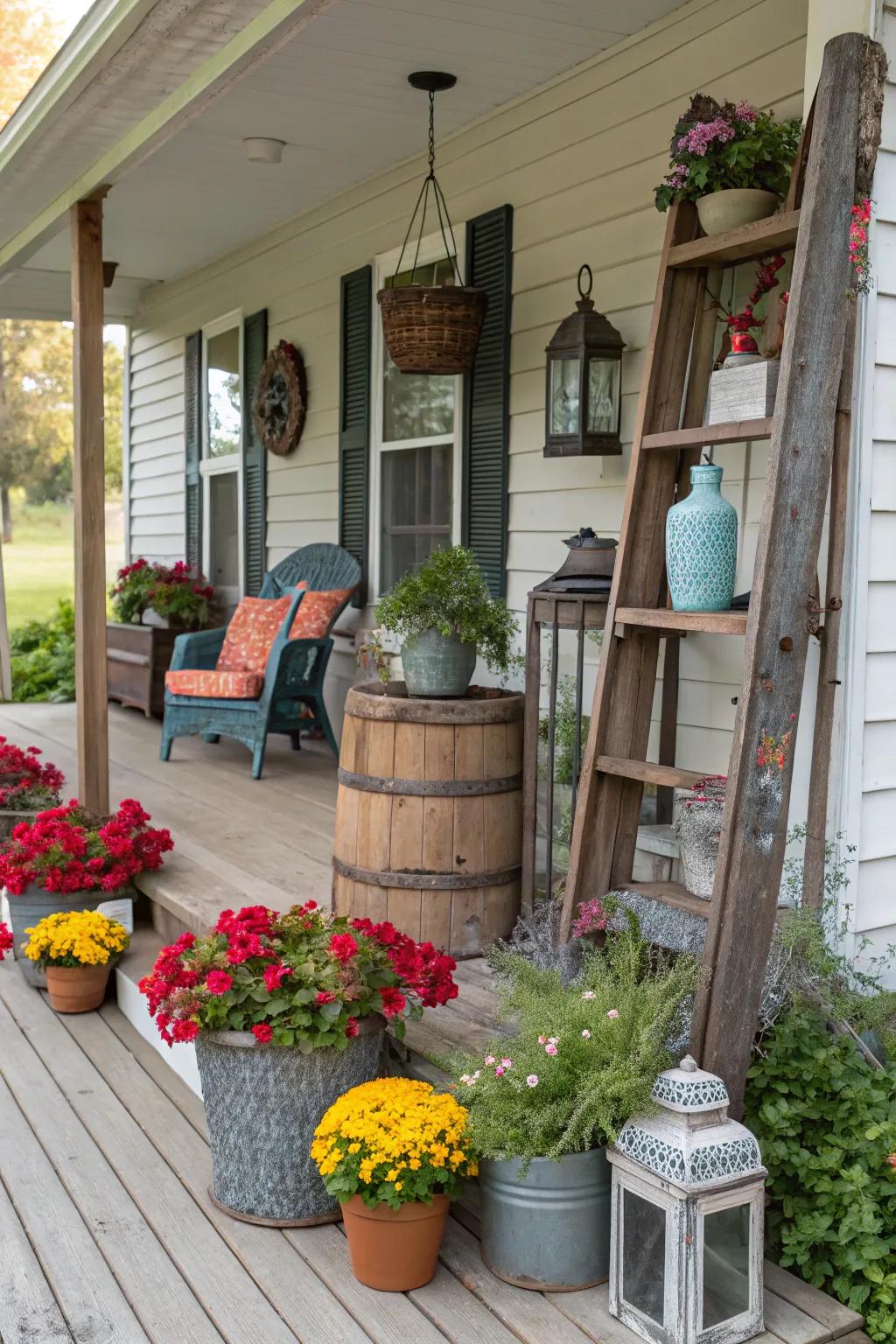 A fusion of textures with a mixed-material porch sign.