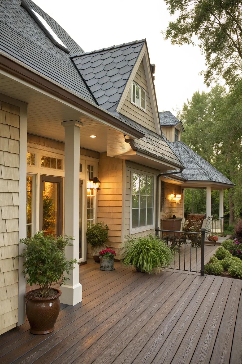 Appealing texture using various roofing.