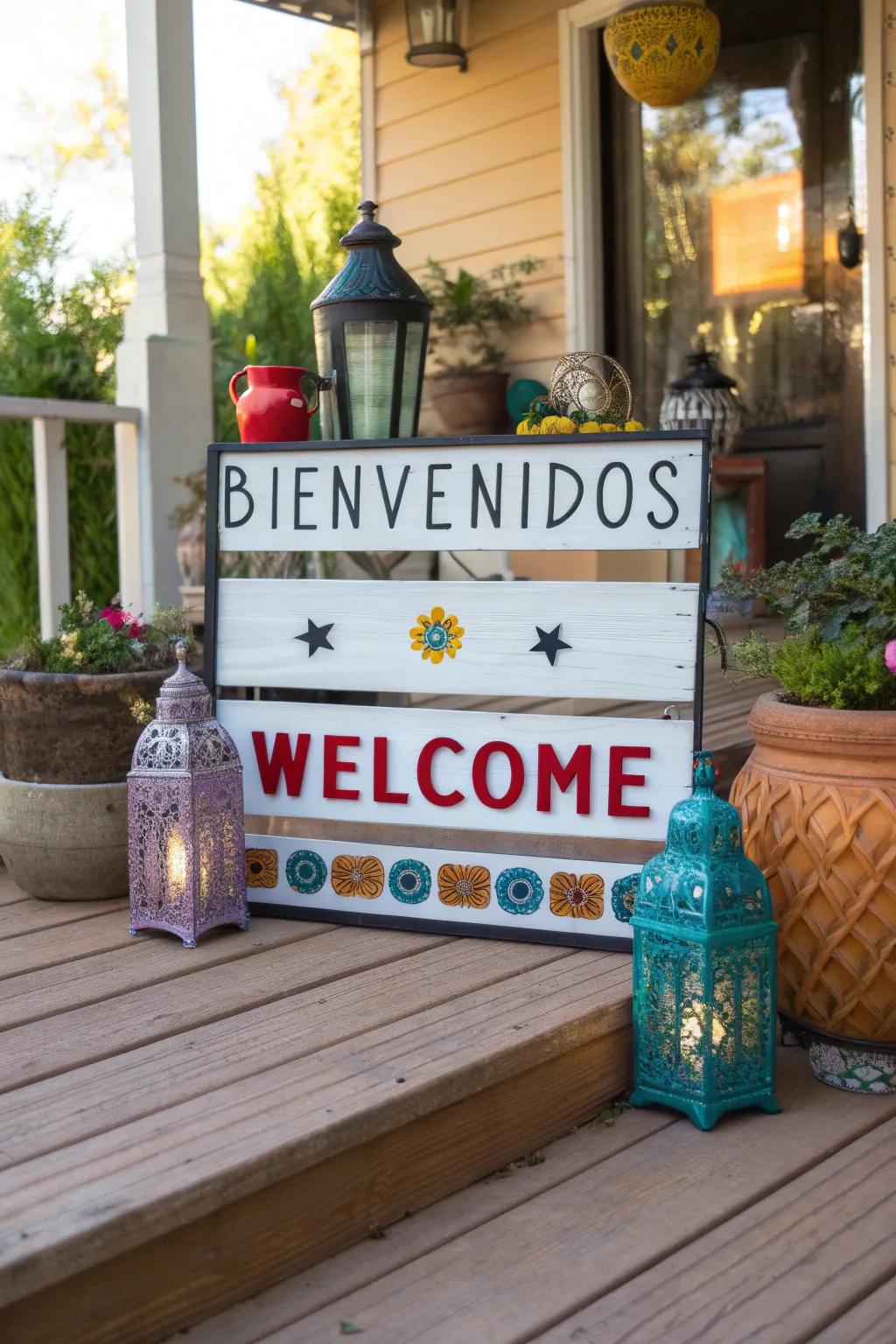 A bilingual sign celebrating cultural diversity.